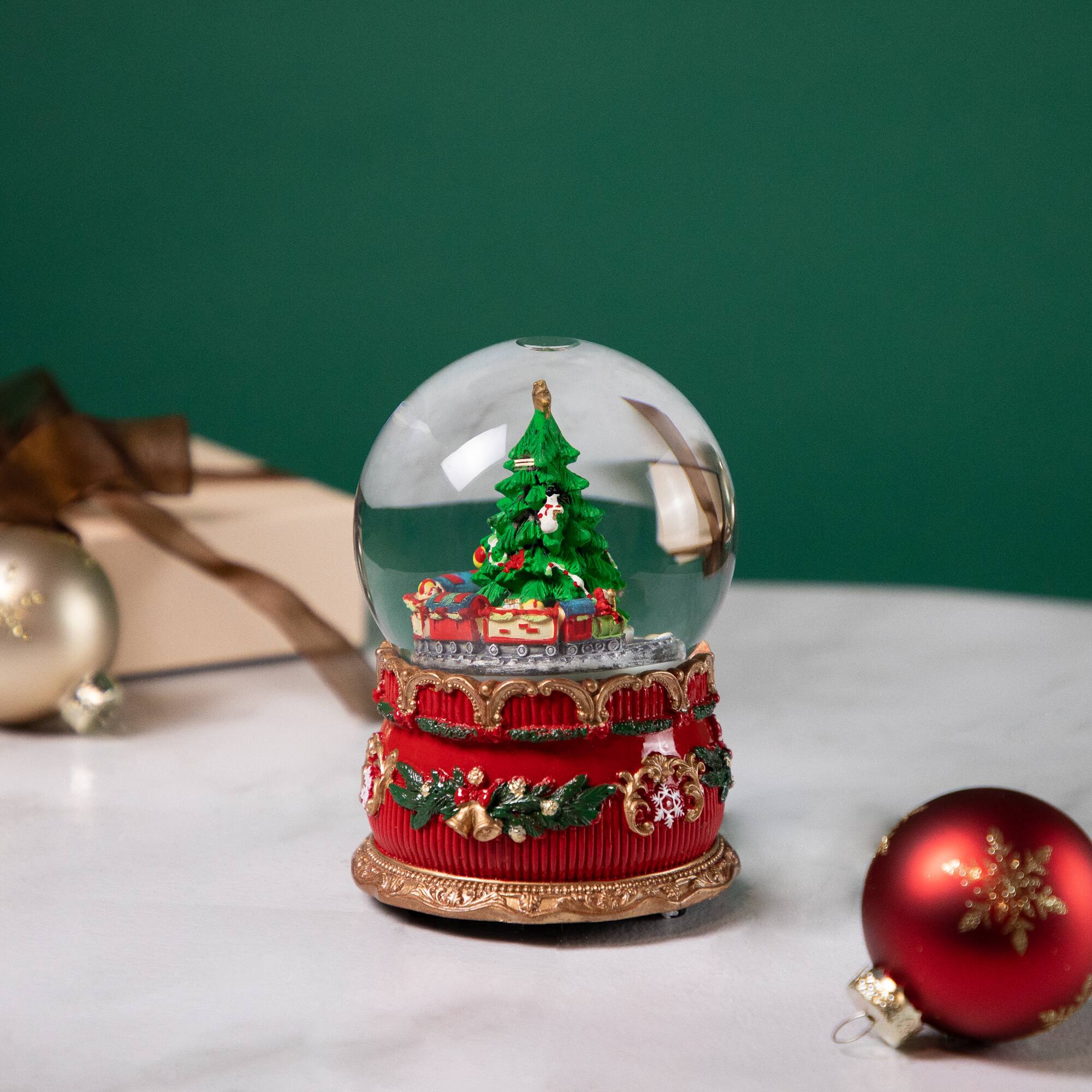 6&#x22; Musical Christmas Tree &#x26; Train Animated Water Globe