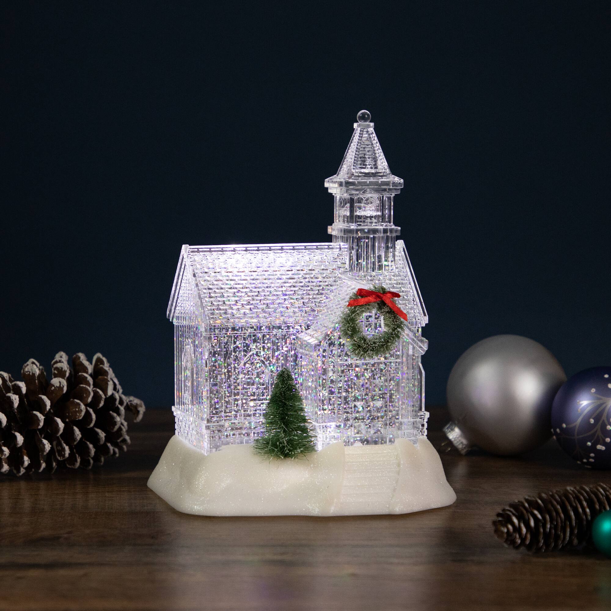 9" LED Icy Crystal Glitter Snow Globe Christmas House