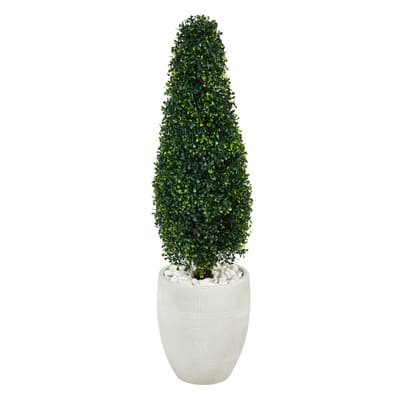 3.5ft. Boxwood Tower Topiary Tree in White Planter | Michaels