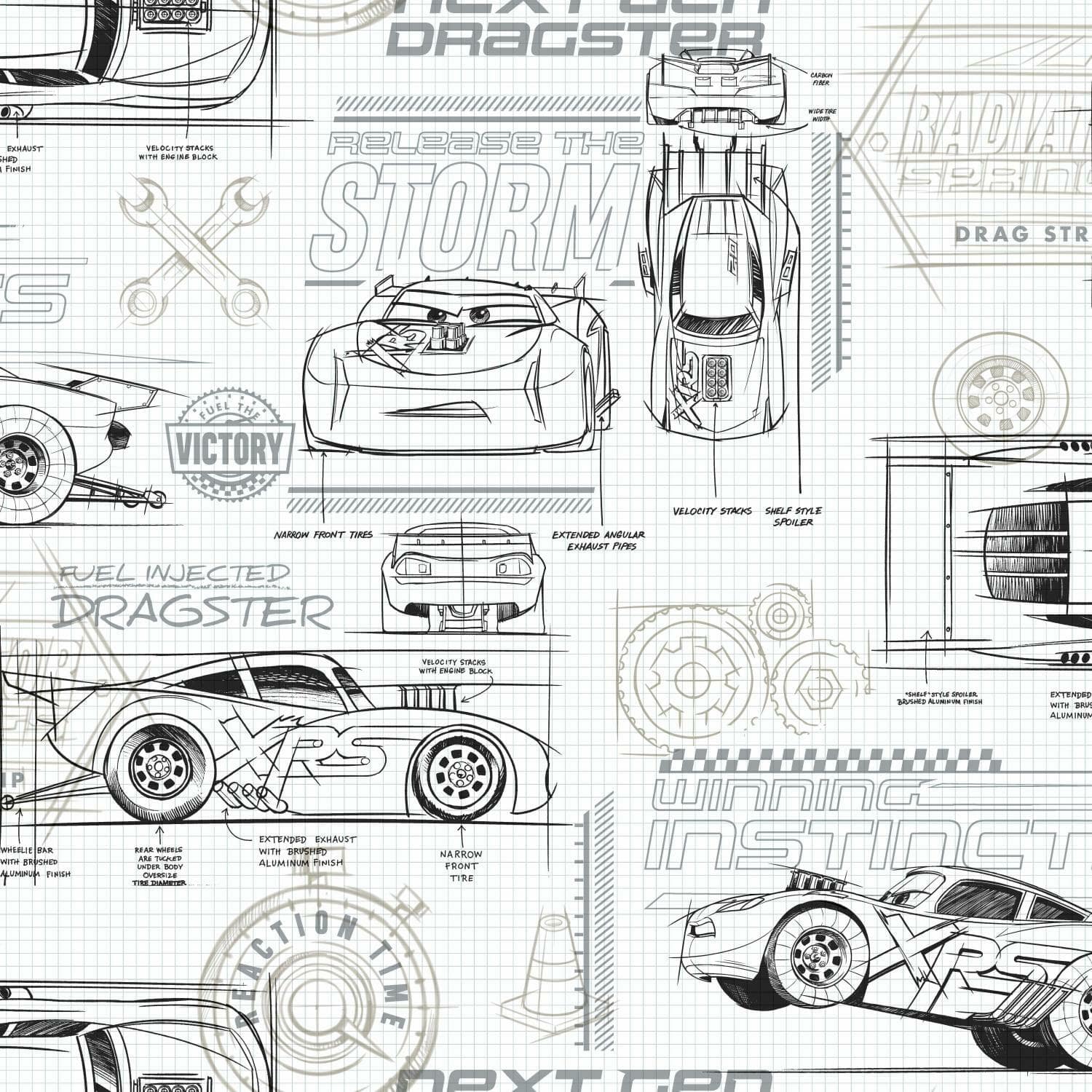 RoomMates Disney&#xAE; Pixar Cars Schematic Peel &#x26; Stick Wallpaper