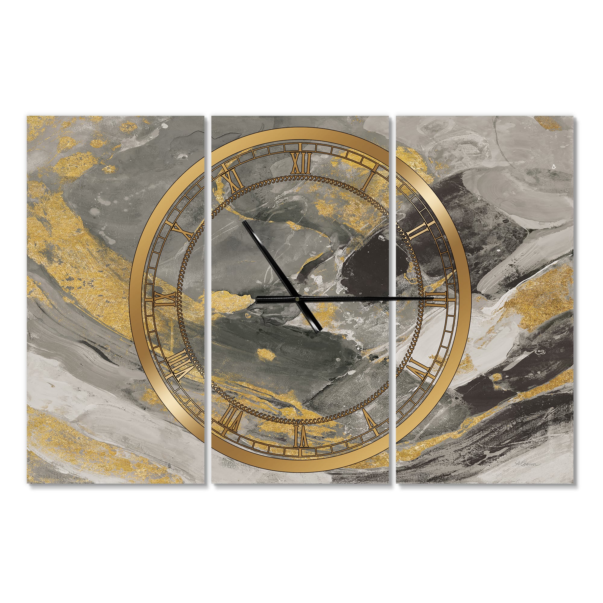 Designart Marble Gold & Black II Modern 3 Panel Wall Clock