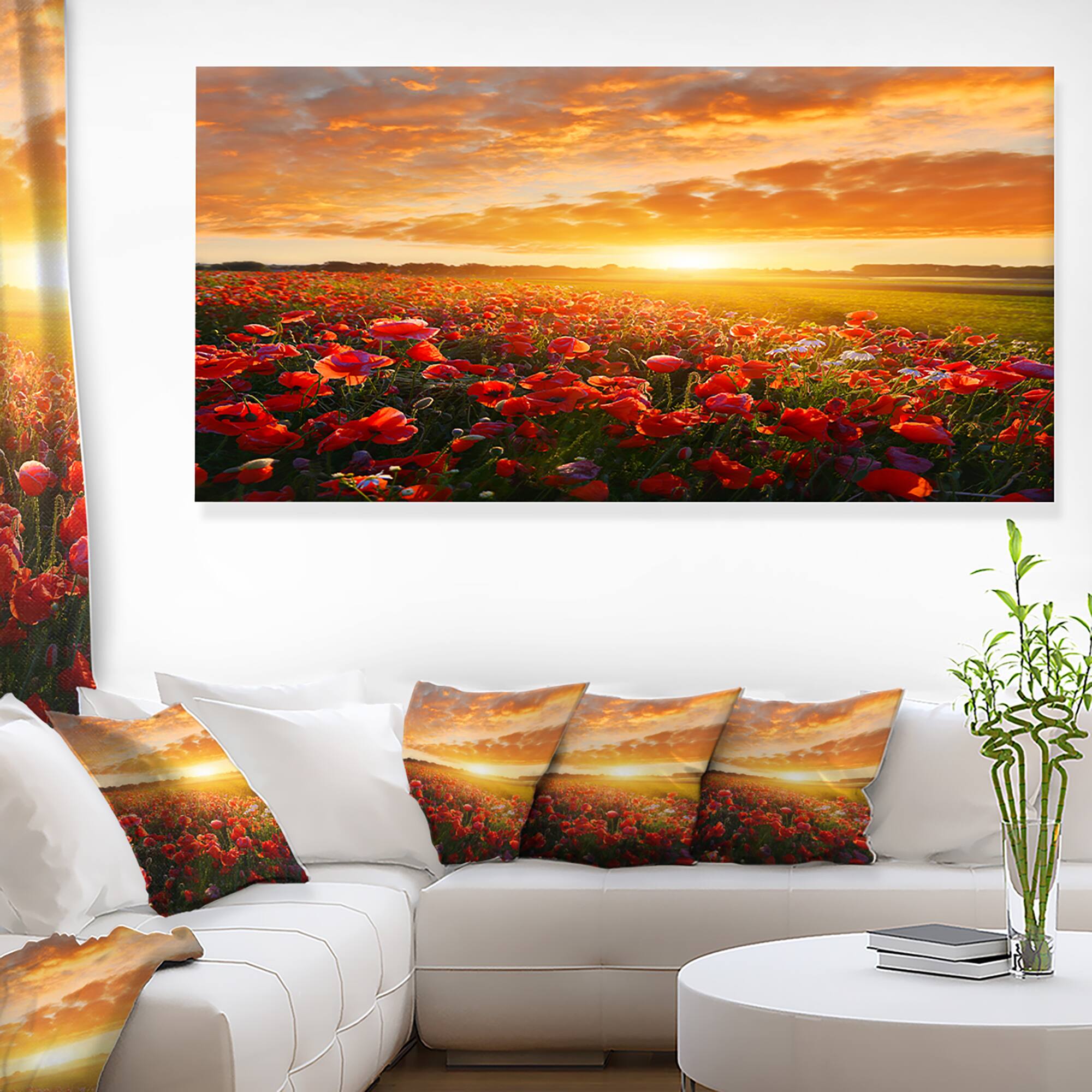 Designart - Beautiful Poppy Field at Sunset - Oversized Abstract Canvas Art Print