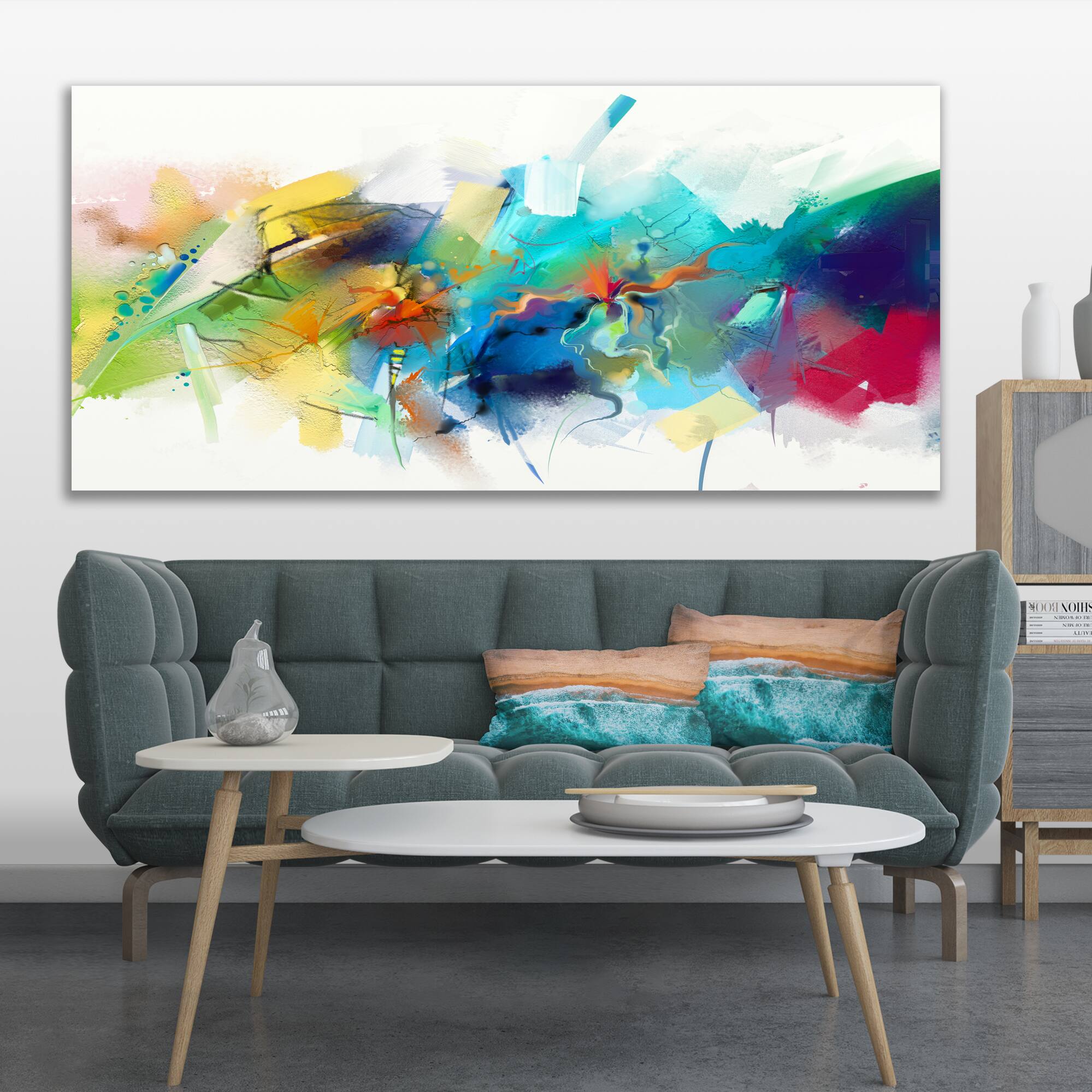 Designart - Brush Stroke Colorful Oil Painting - Contemporary Painting Print on Wrapped Canvas
