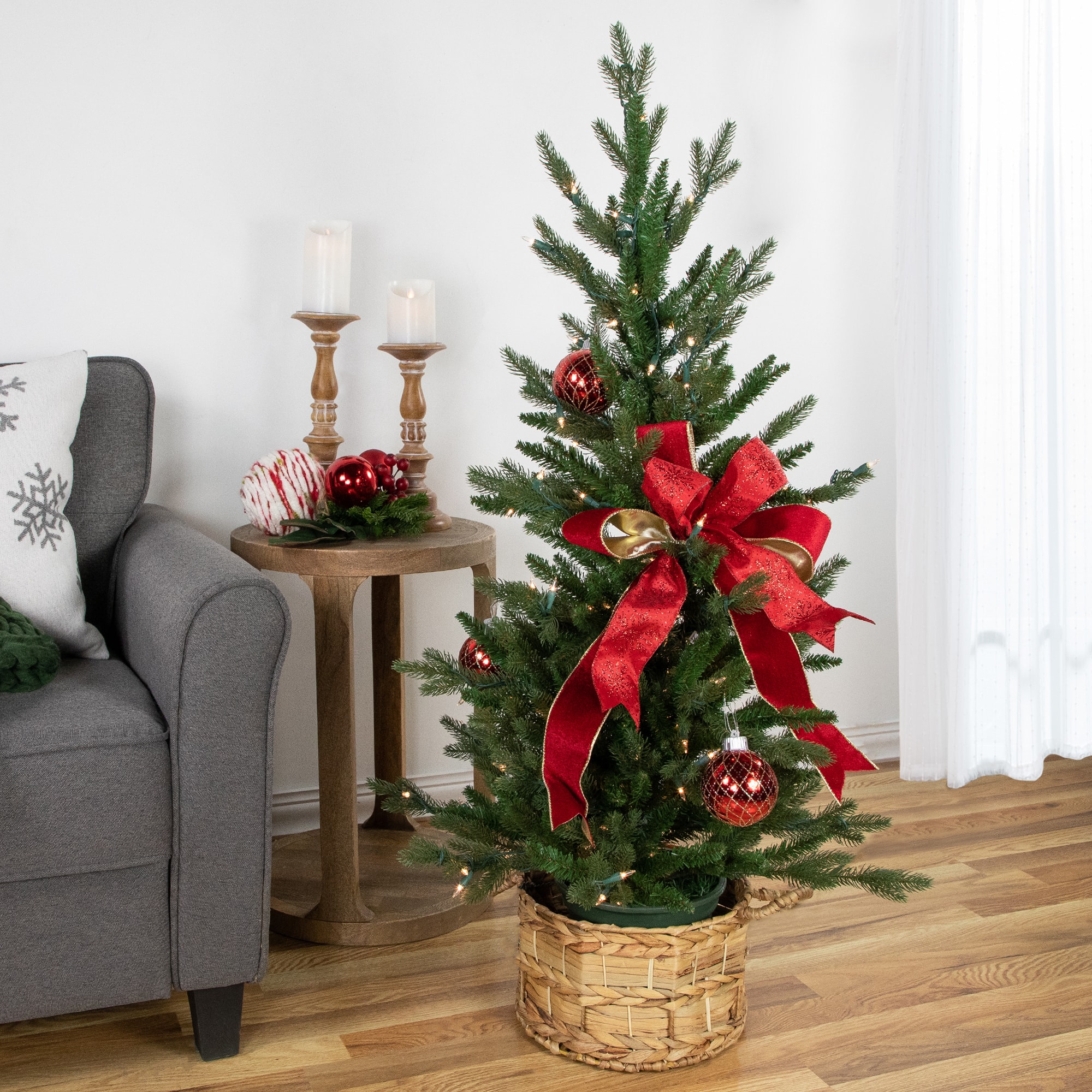 4ft. Pre-Lit Potted Real Touch™ Grande Spruce Artificial Christmas Tree, Clear Lights