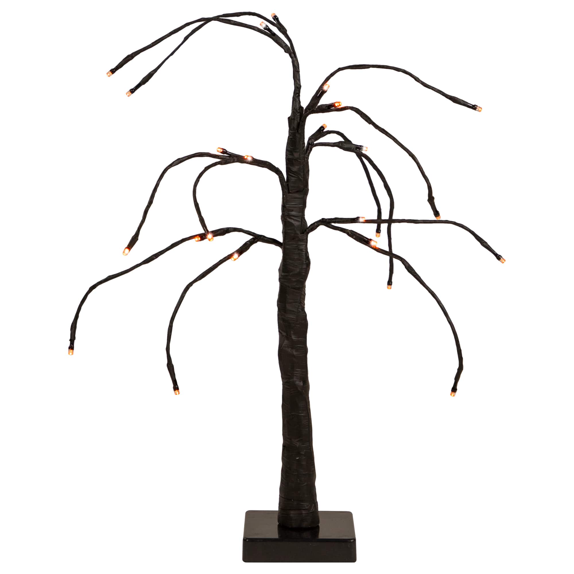 24" LED Lighted Black Weeping Halloween Twig Tree, Orange Lights