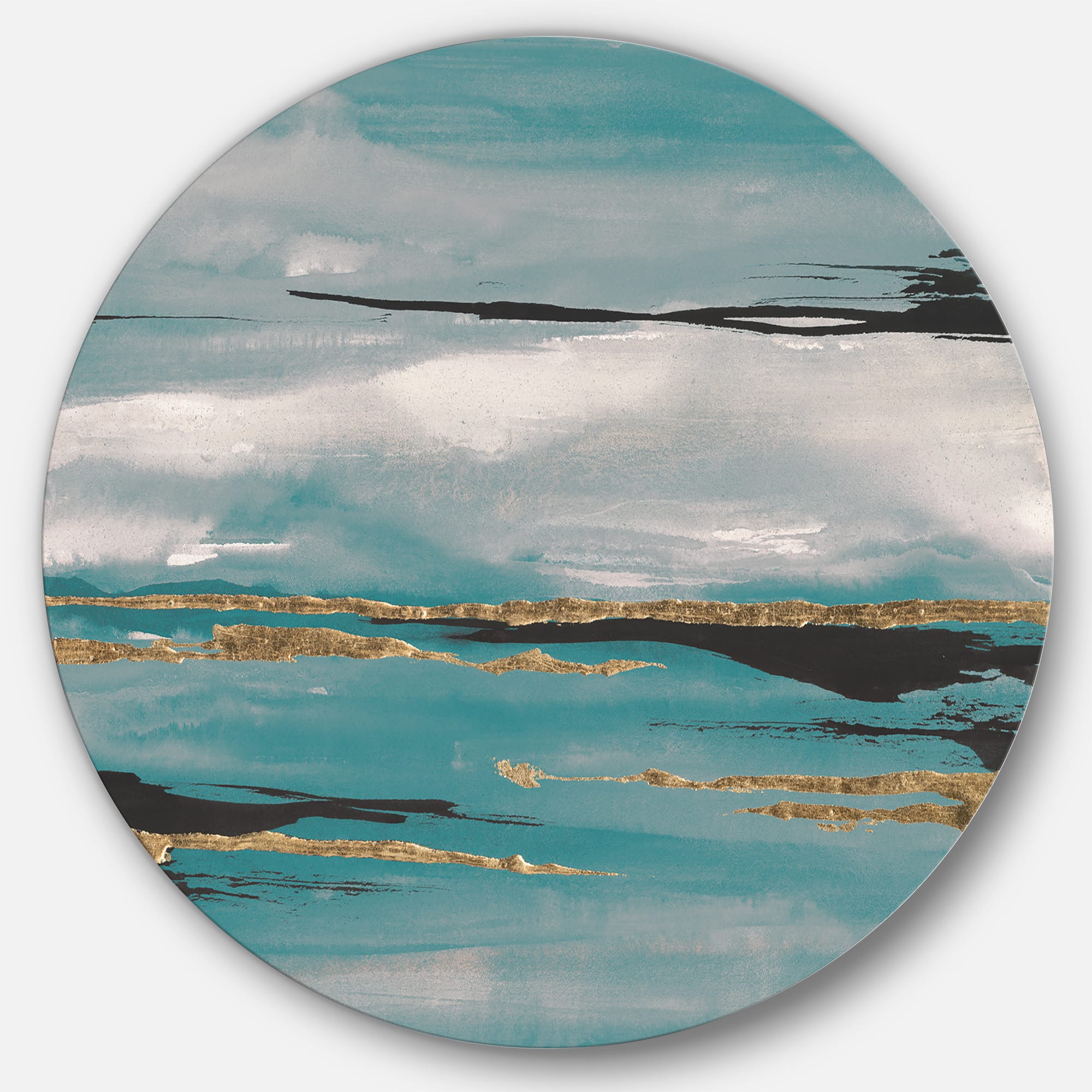 Designart - Glam Teal Watercolor I - Glam Metal Circle Wall Art