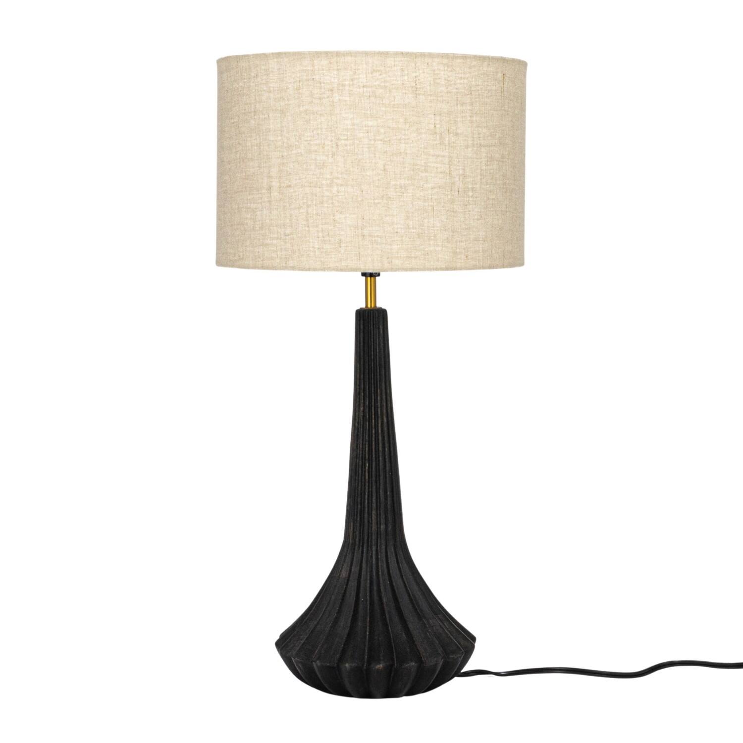 Hello Honey® 24" Black & Natural Mango Wood Pleated Table Lamp with Linen Shade