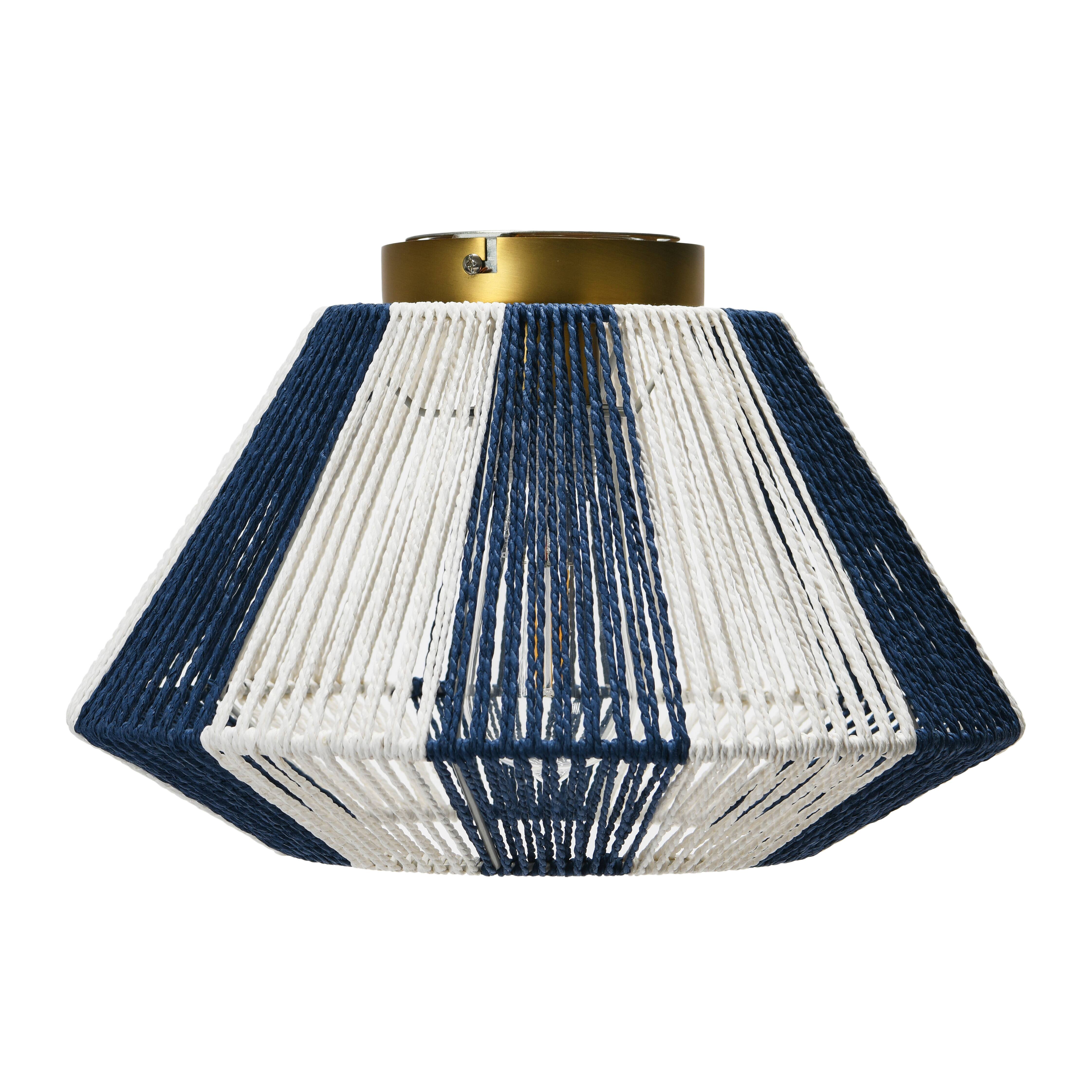 Navy &#x26; White Flush Mount Ceiling Light with Woven Paper Rope Shade