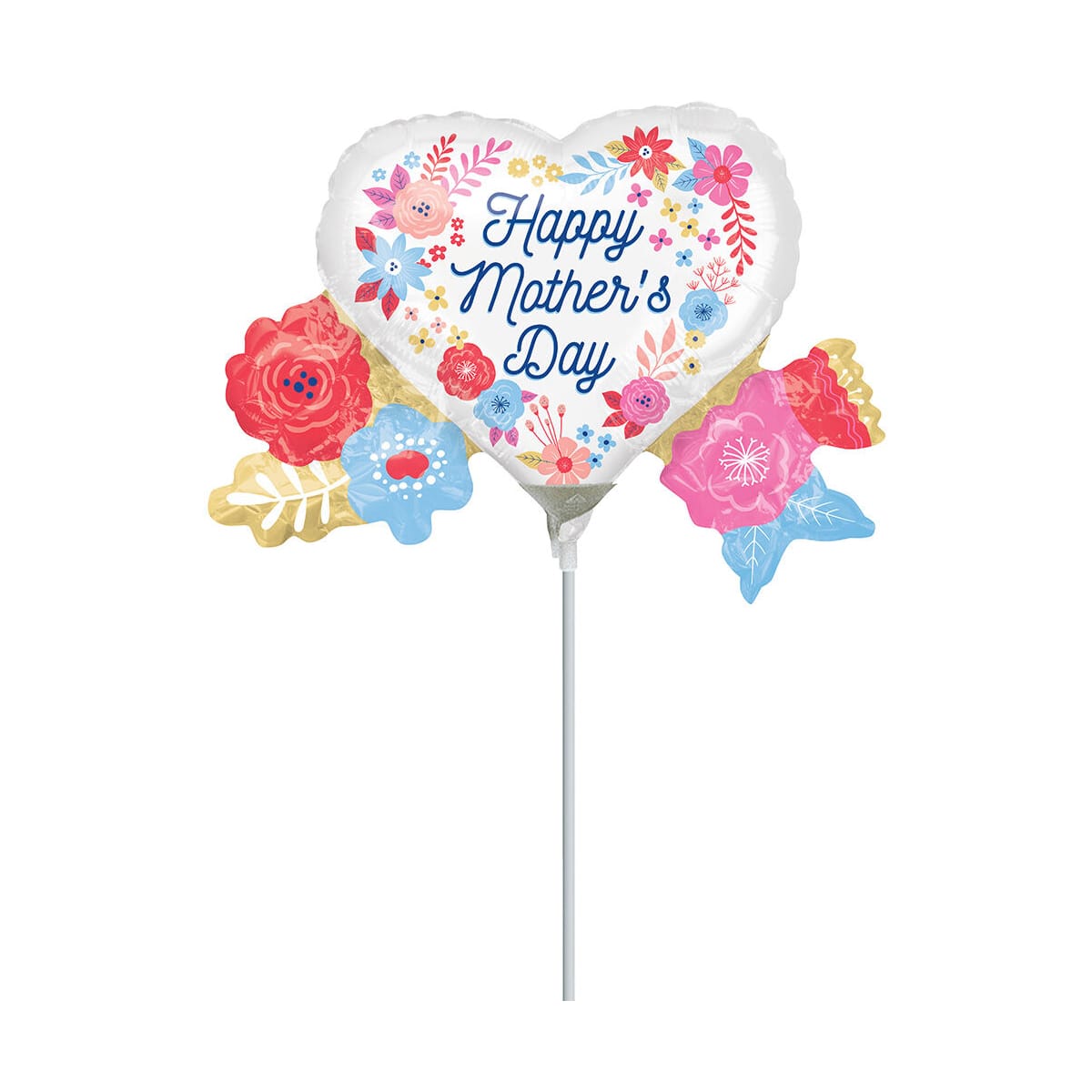 14" Happy Mothers Day Artful Florals Foil Stick Balloon