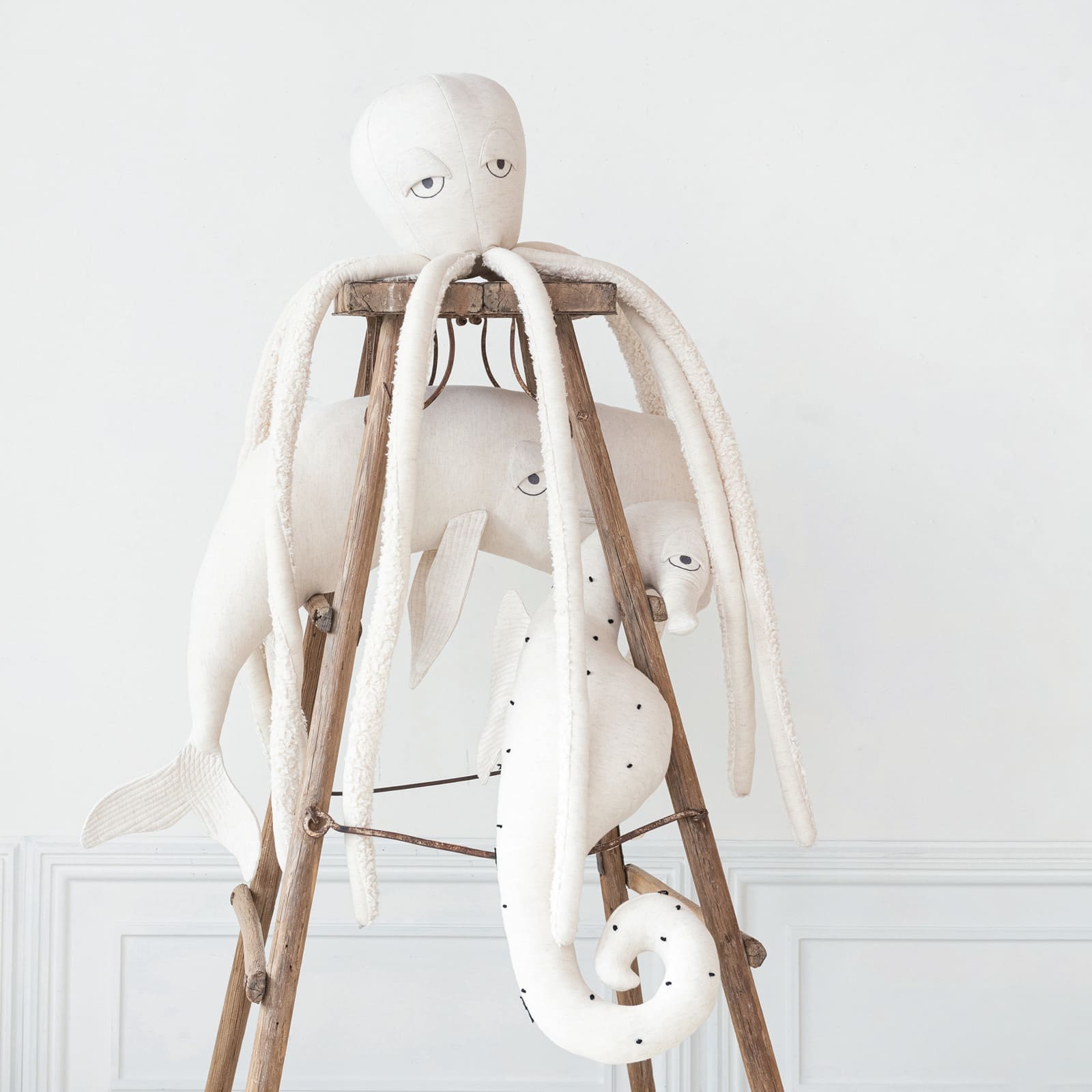 Hello Honey® White Cotton & Linen Octopus-Shaped Pillow