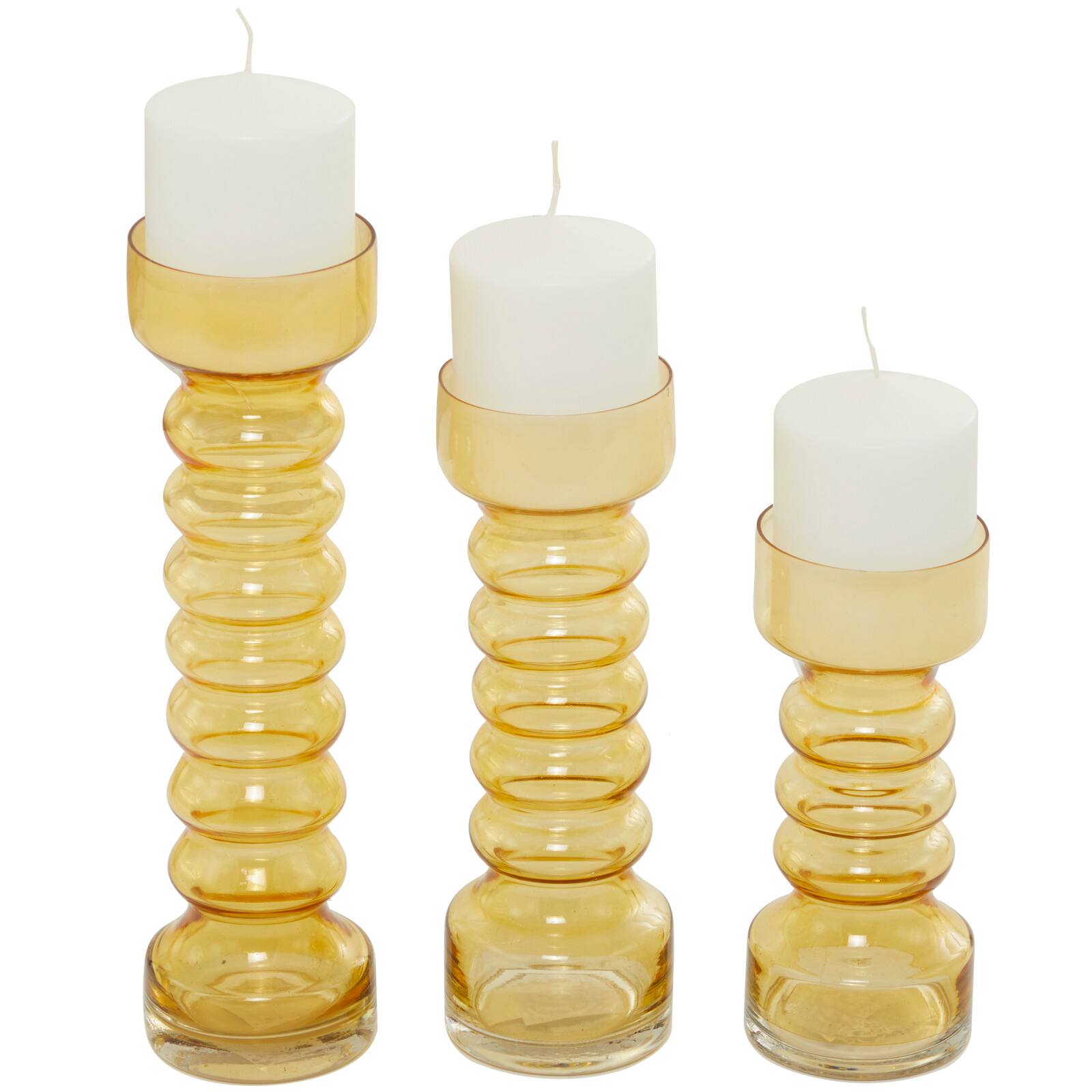 Novogratz Yellow Glass Bubble Pillar Candle Holder Set