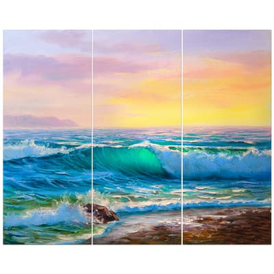 Designart - Sunsets over ocean waves - Sea & Shore Painting Print on ...
