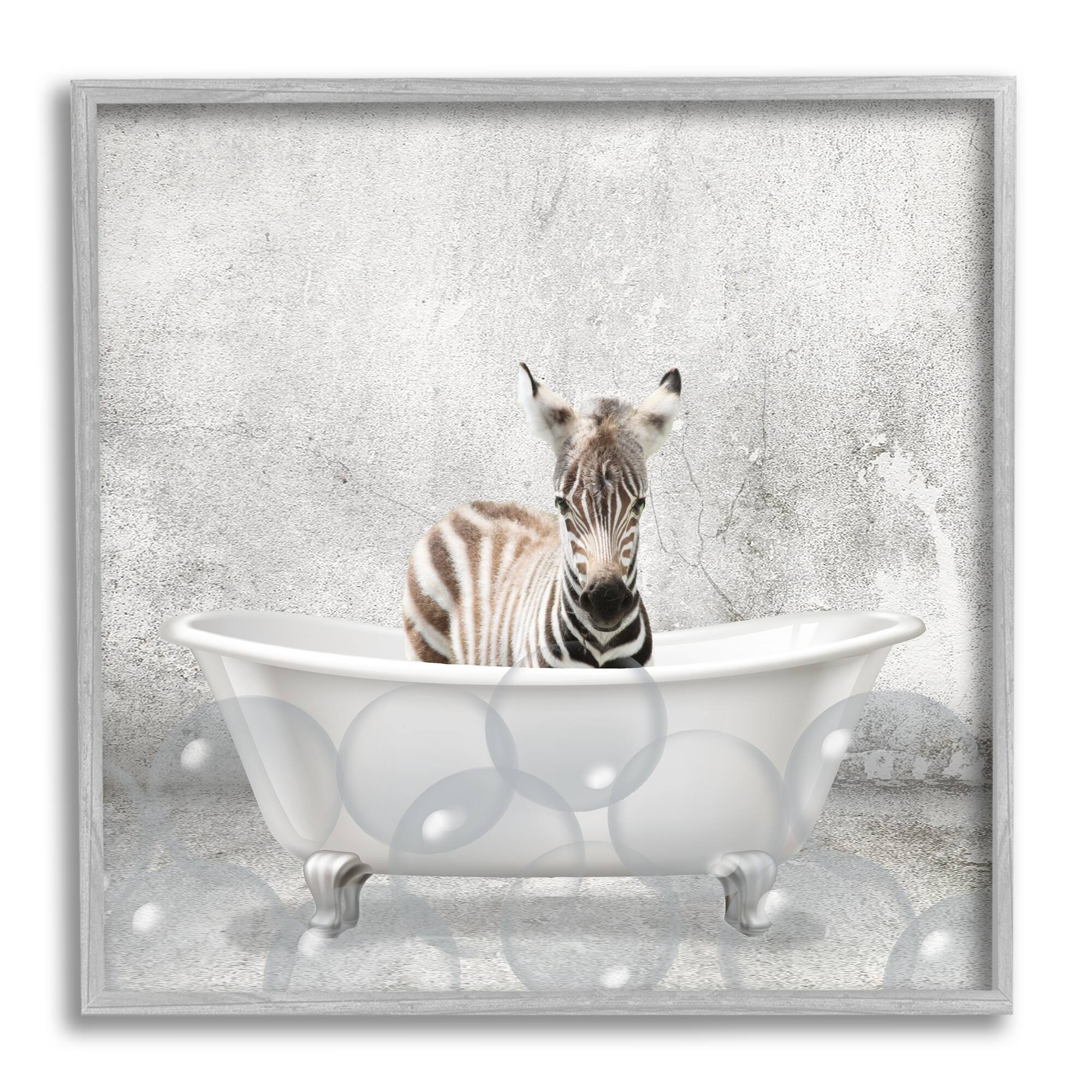 Stupell Industries Baby Zebra Bath Time Wall Art in Frame