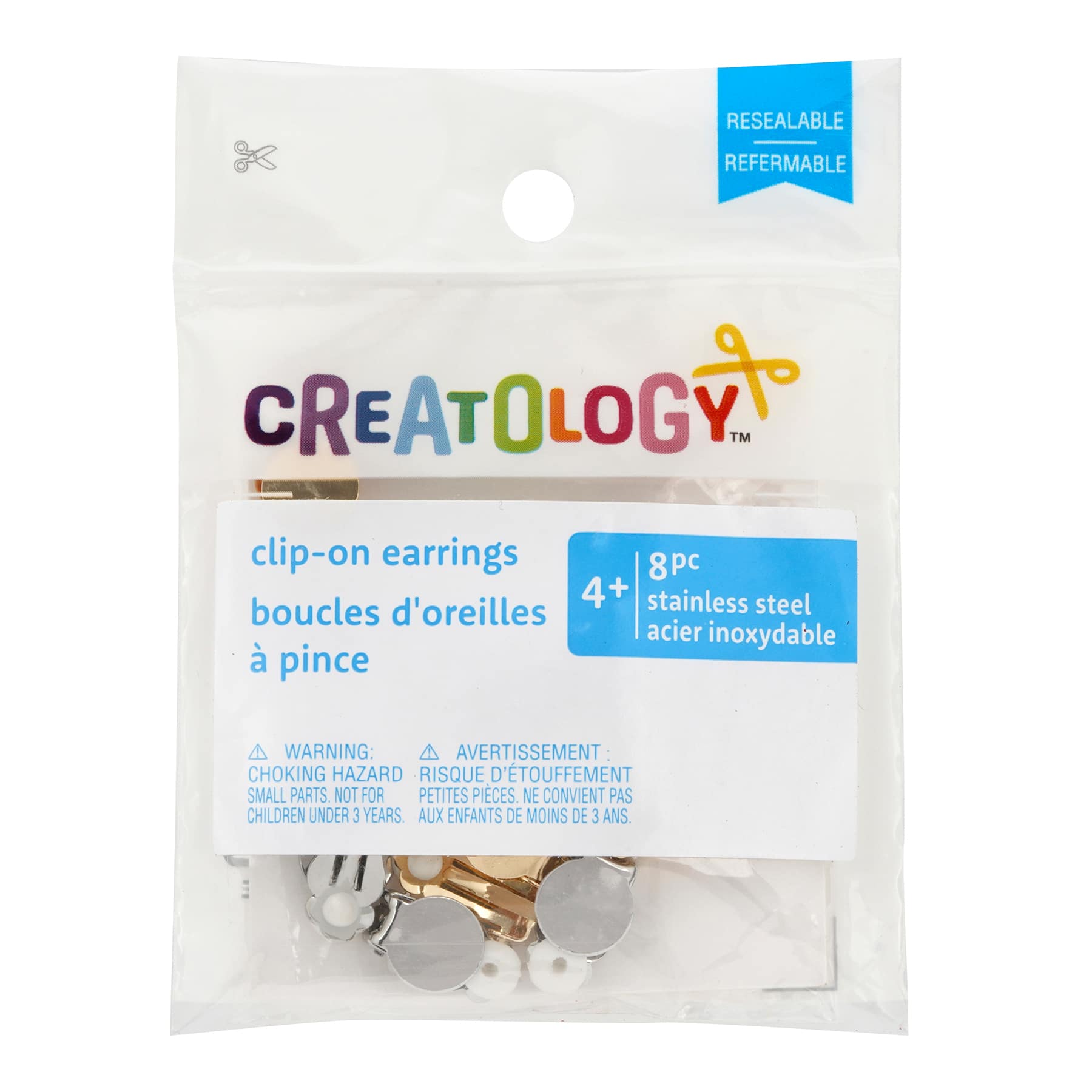 Mixed Stainless Steel Clip-On Earrings, 8ct. by Creatology&#x2122;