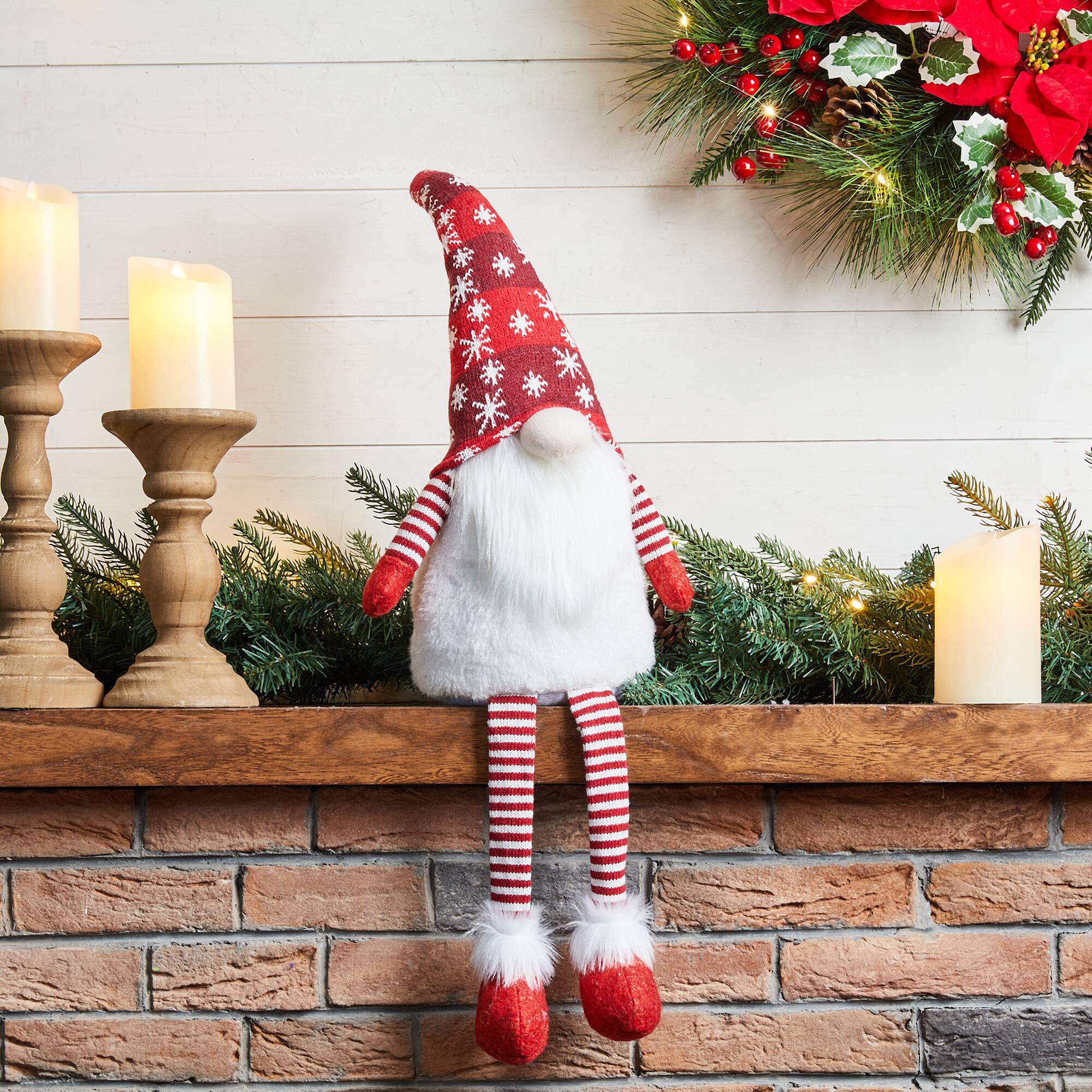 Glitzhome® 28" Fabric Christmas Gnome Shelf Sitter with Dangling Legs