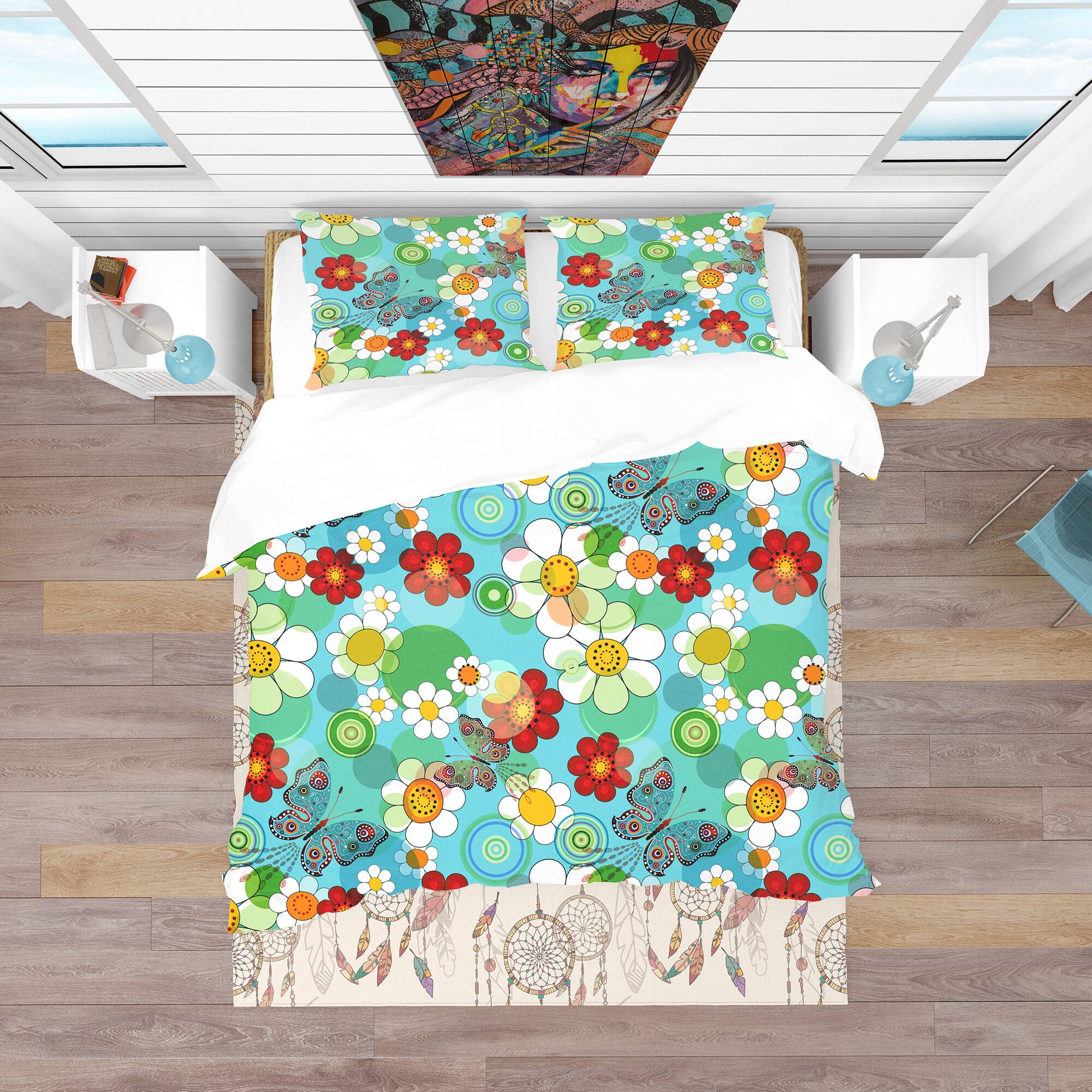 Designart &#x27;Vivid Blue Floral Pattern&#x27; Bohemian &#x26; Eclectic Bedding Set - Duvet Cover &#x26; Shams