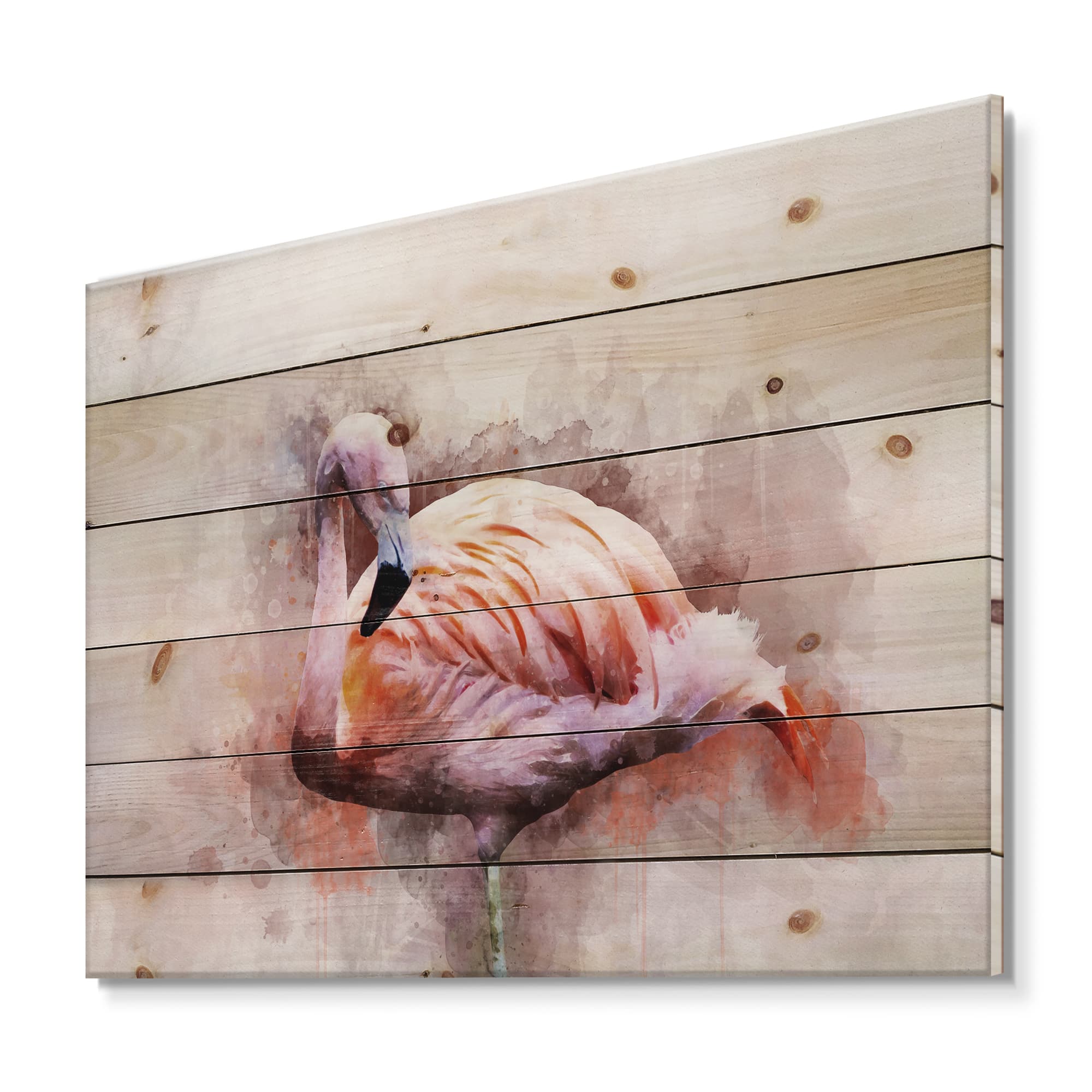 Designart - Portrait of Pink Flamingo III - Farmhouse Print on Natural Pine Wood