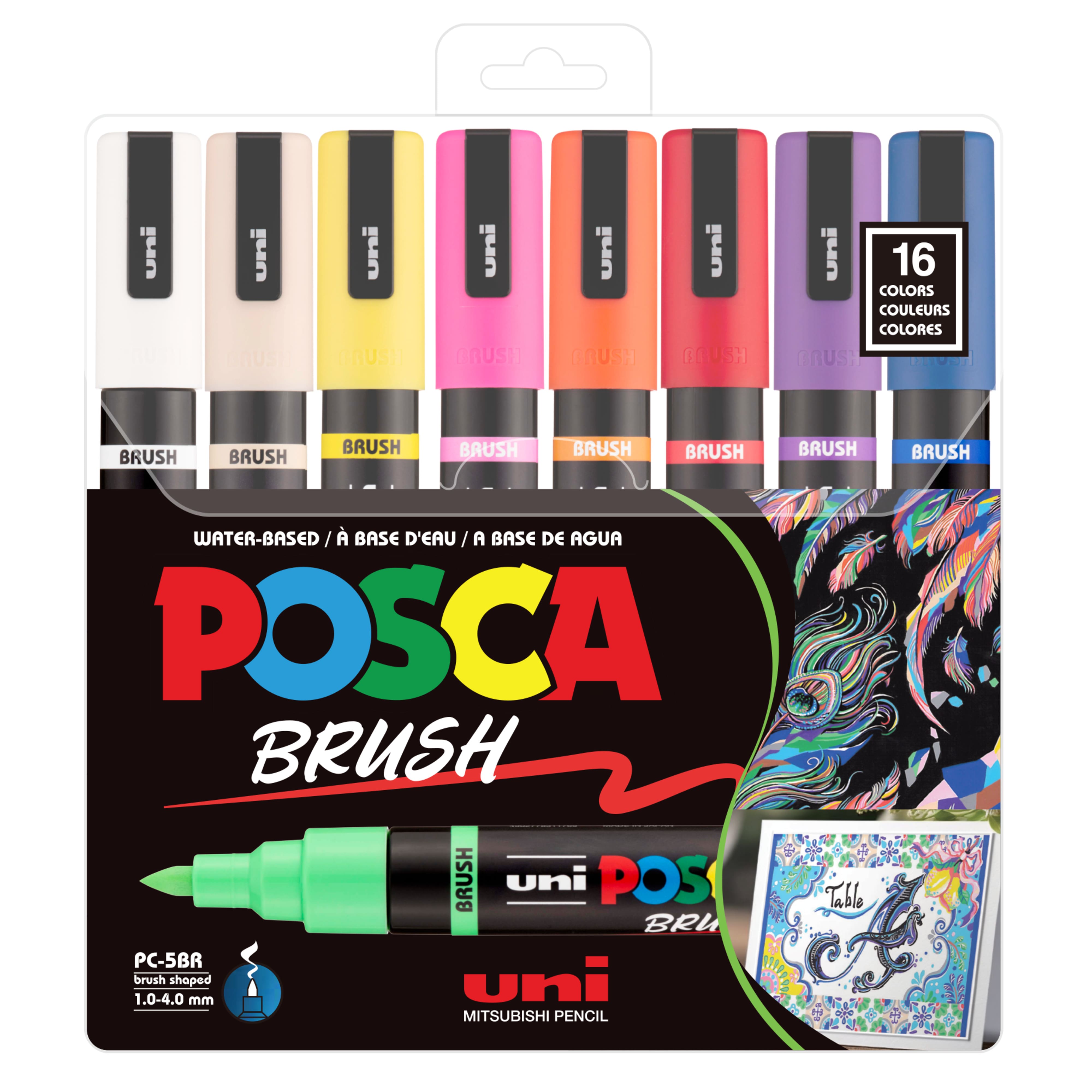 POSCA® PC-5BR 16 Colour Brush Tip Paint Marker Set
