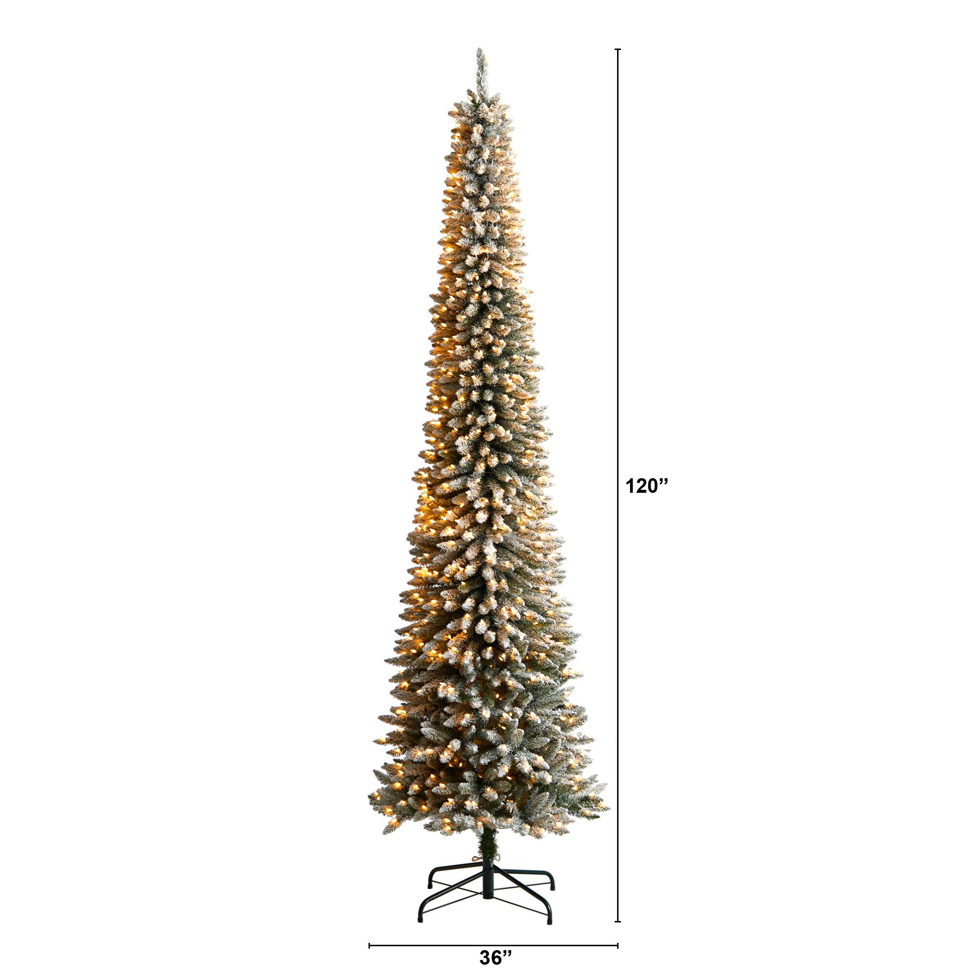 10ft. Pre-Lit Flocked Pencil Artificial Christmas Tree, Clear Lights