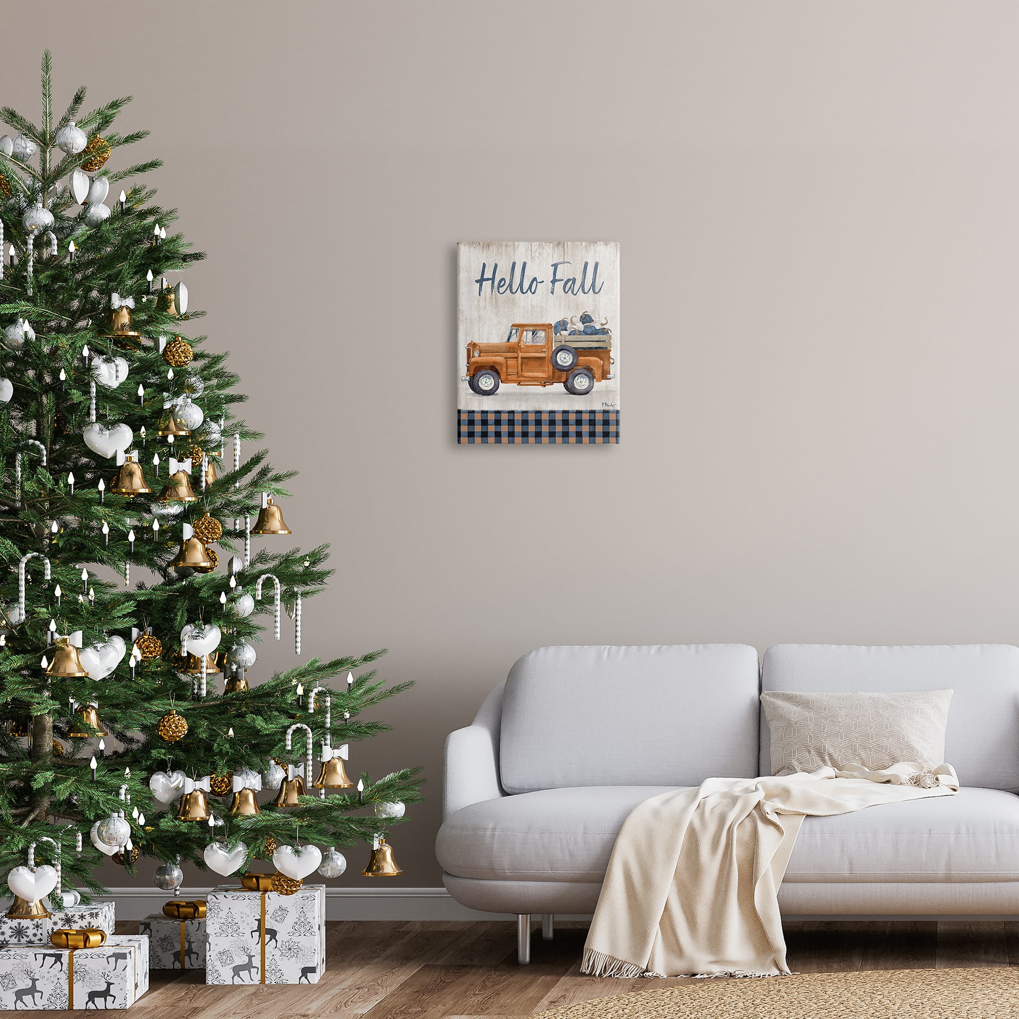 Stupell Industries Hello Fall Plaid Pumpkin Truck Canvas Wall Art