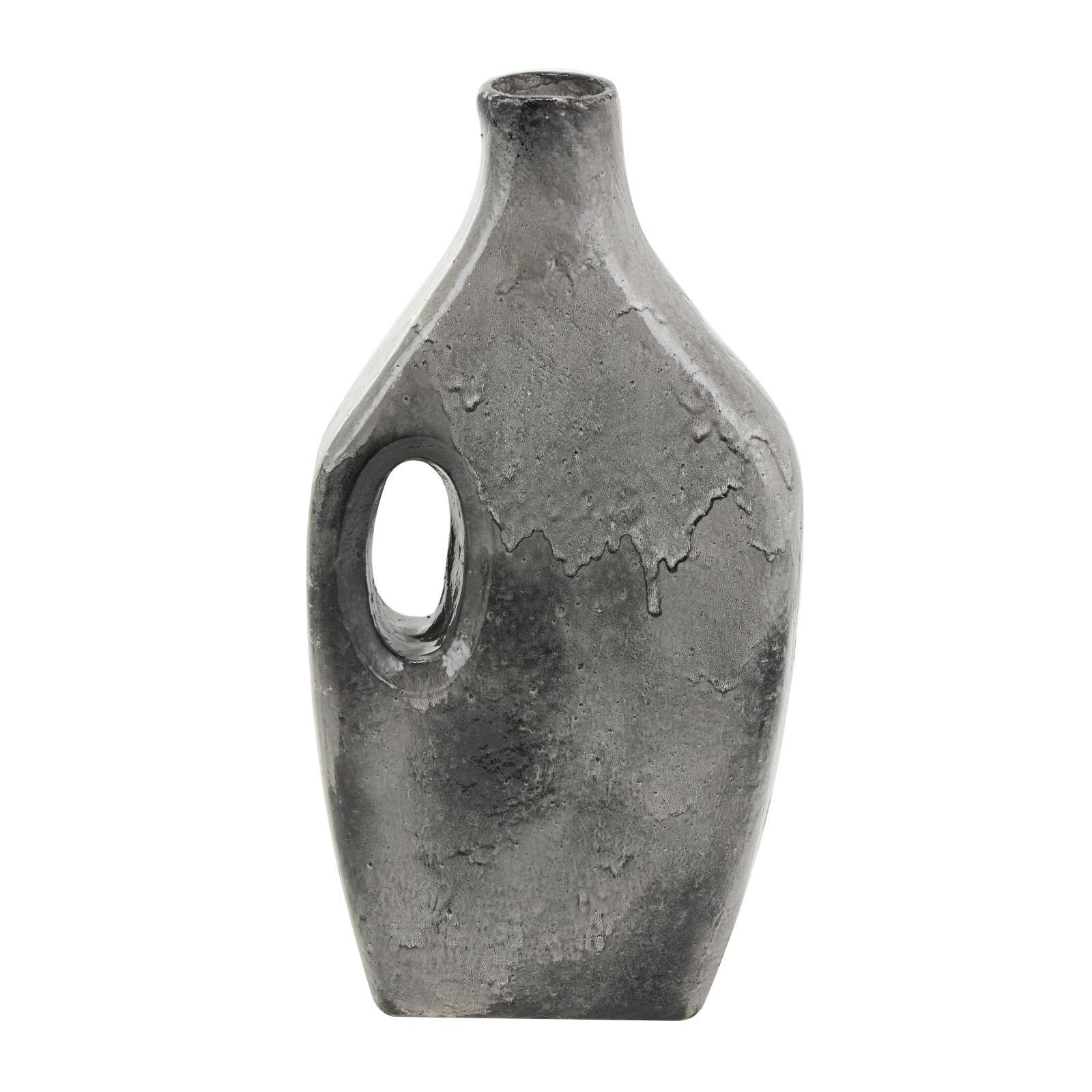 Gray Paper Mache Marble Inspired Decorative Vase with Cutout Handle
