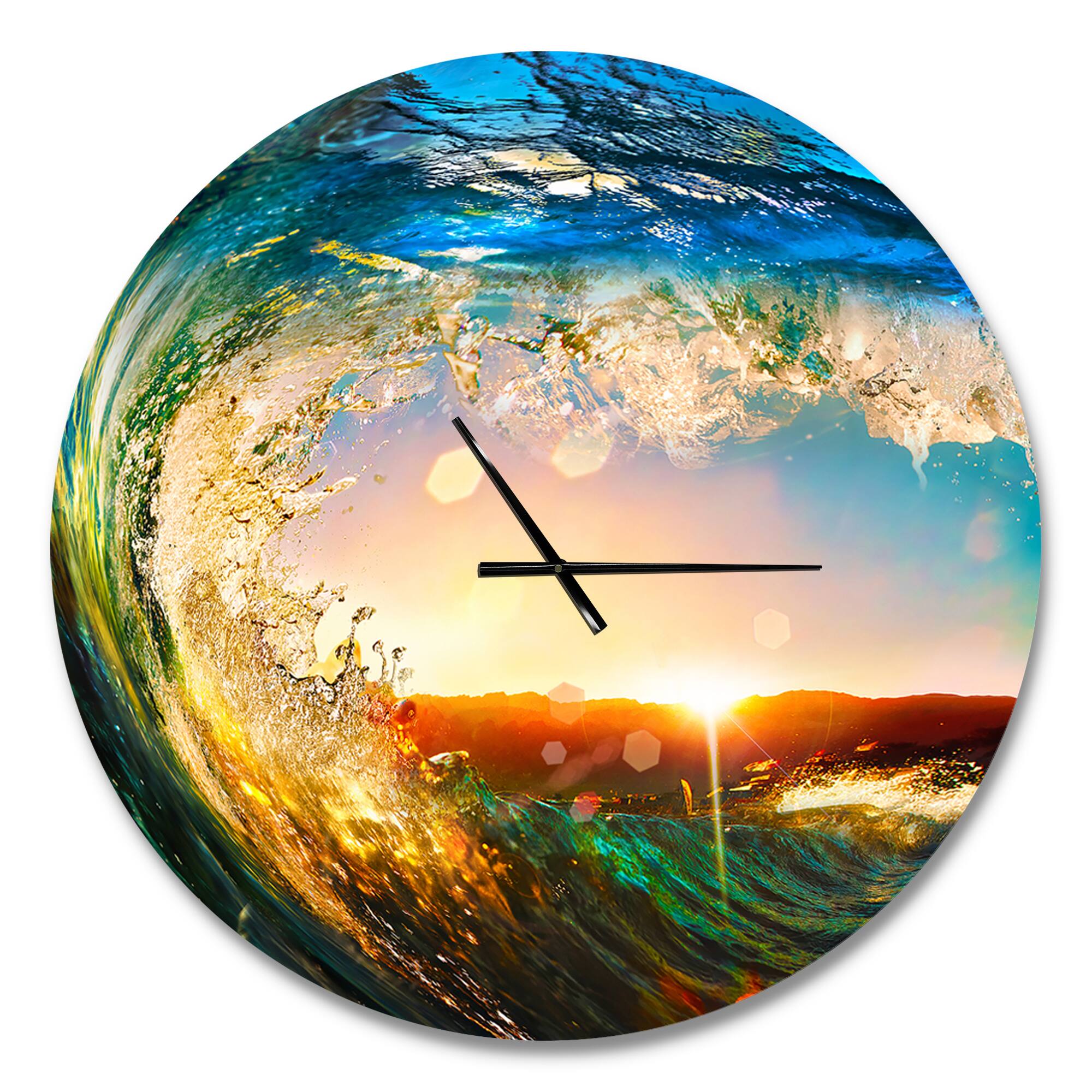 Designart 'Colored Ocean Waves Falling Down Modern Wall Clock