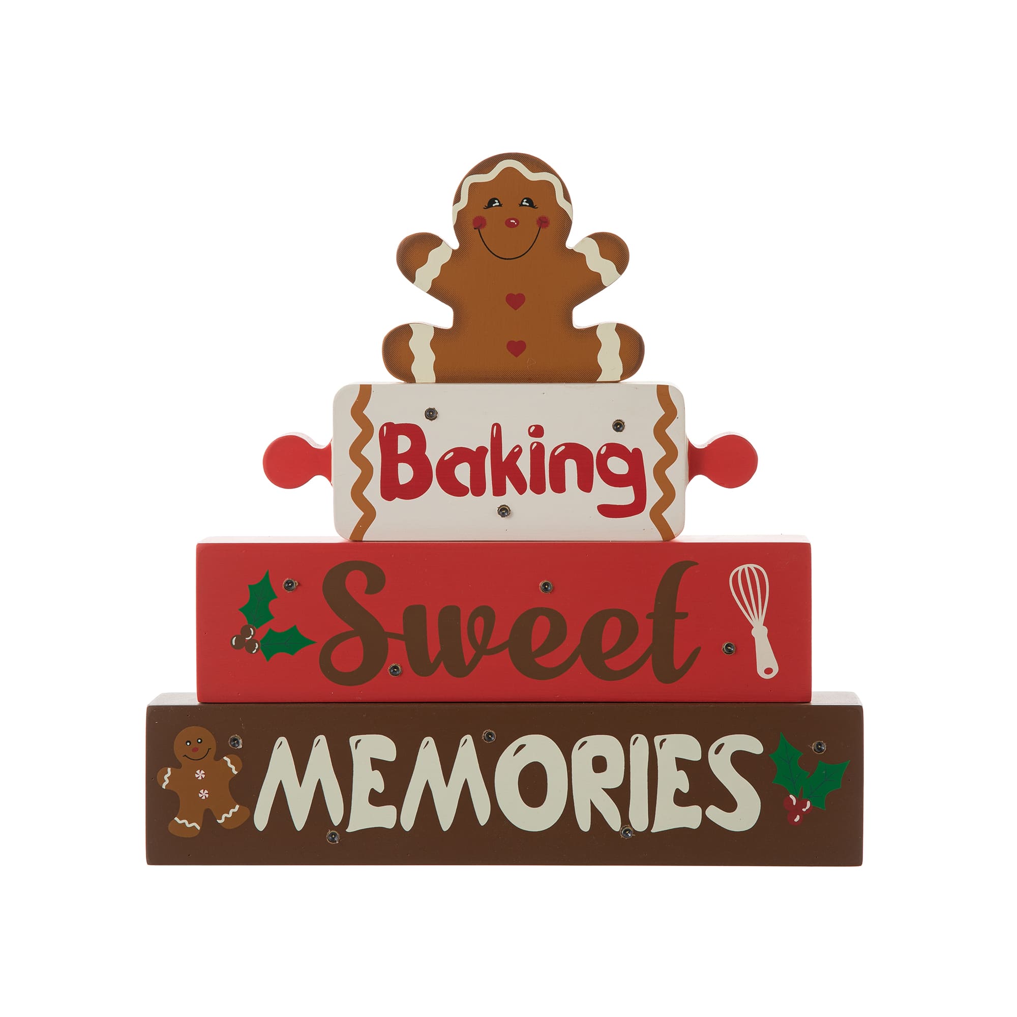 Glitzhome&#xAE; 12&#x22; Lighted Wooden Christmas Gingerbread Man Block Table D&#xE9;cor