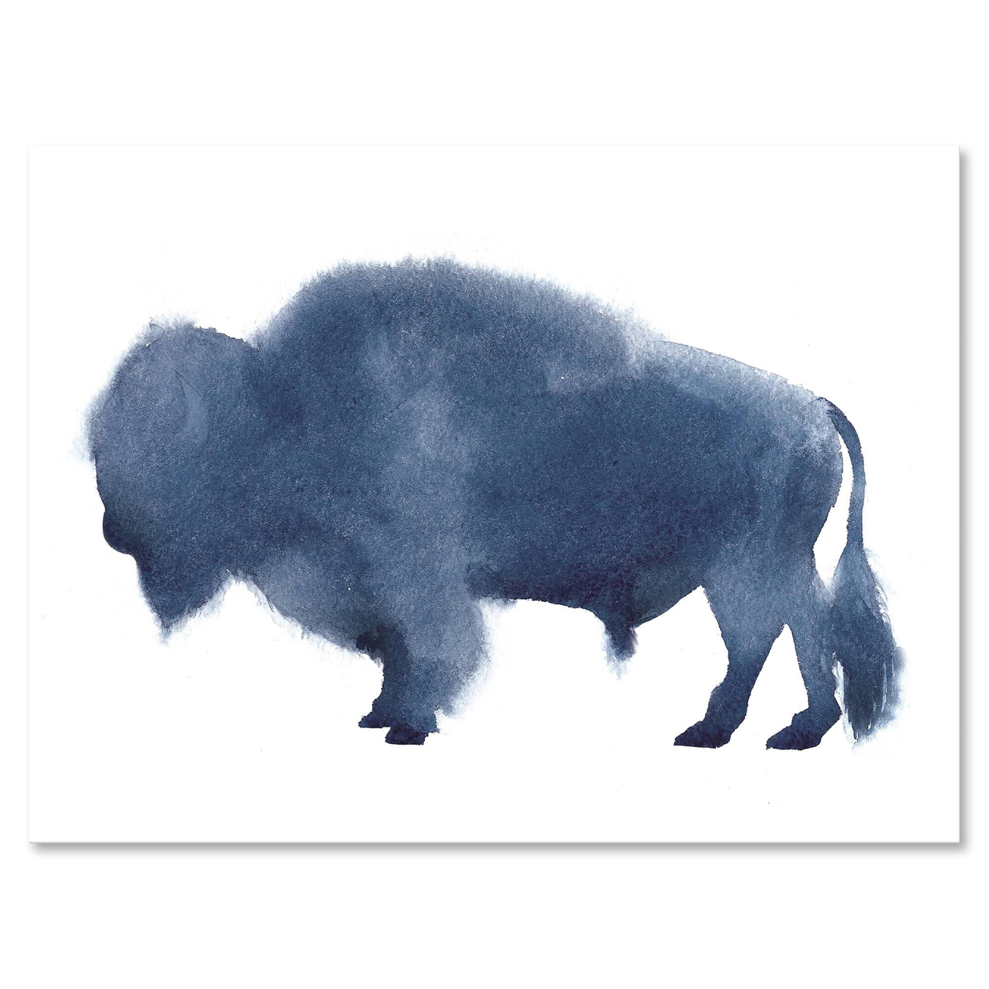 Designart - Navy Blue Bison Silhouette - Farmhouse Canvas Wall Art Print