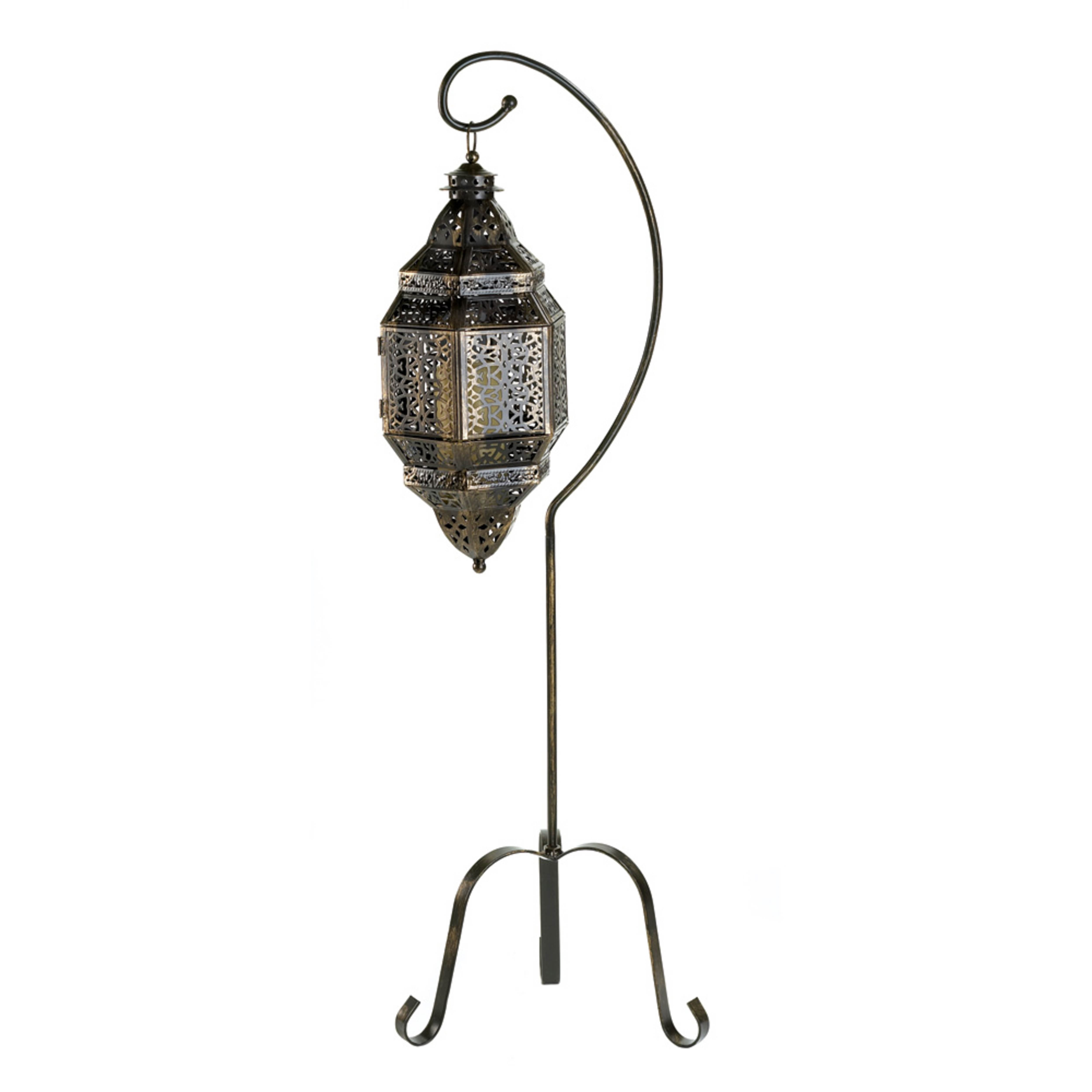 41&#x22; Metal Stand with Decorative Moroccan Candle Lantern