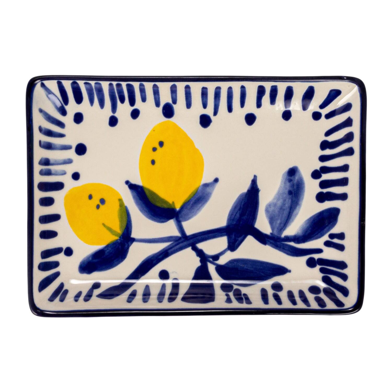 Hello Honey® Blue & Yellow Lemon Stoneware Plate, 12ct.
