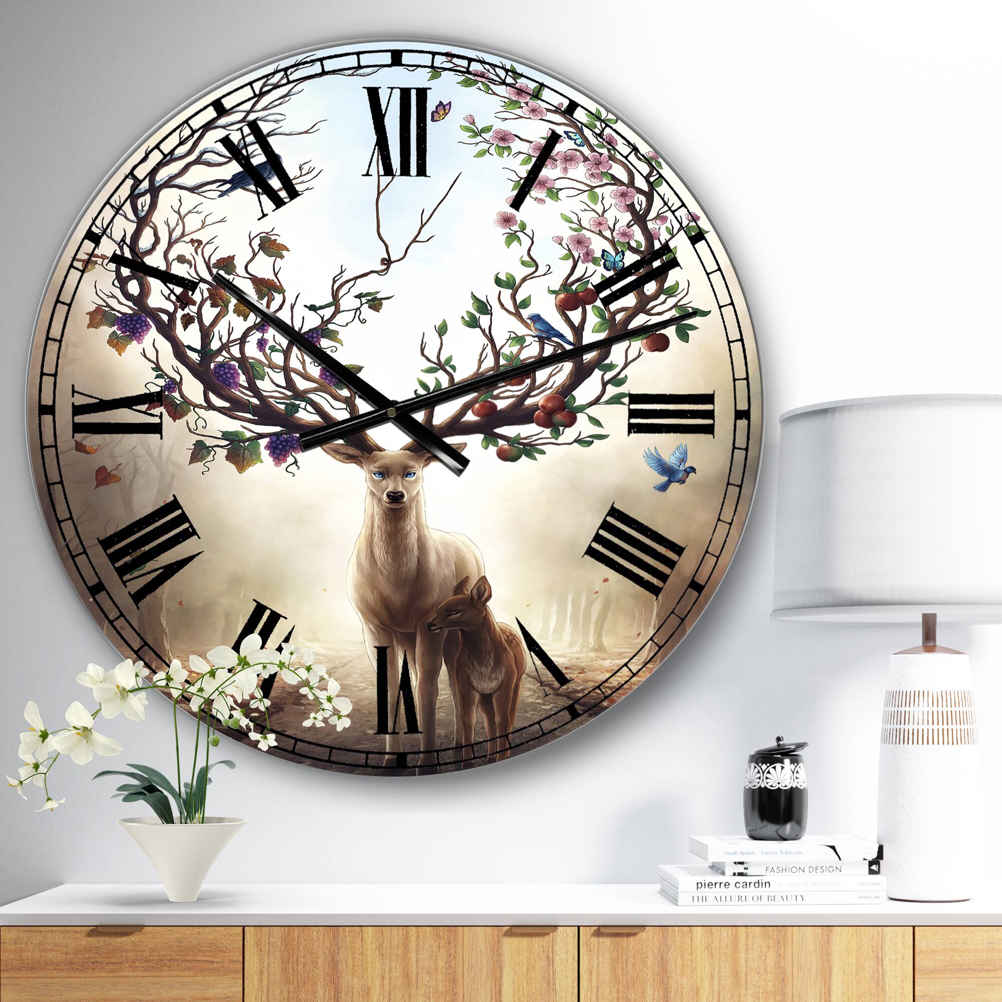 Designart 'Deer With Blossoming Antlers Large Cottage Wall Clock