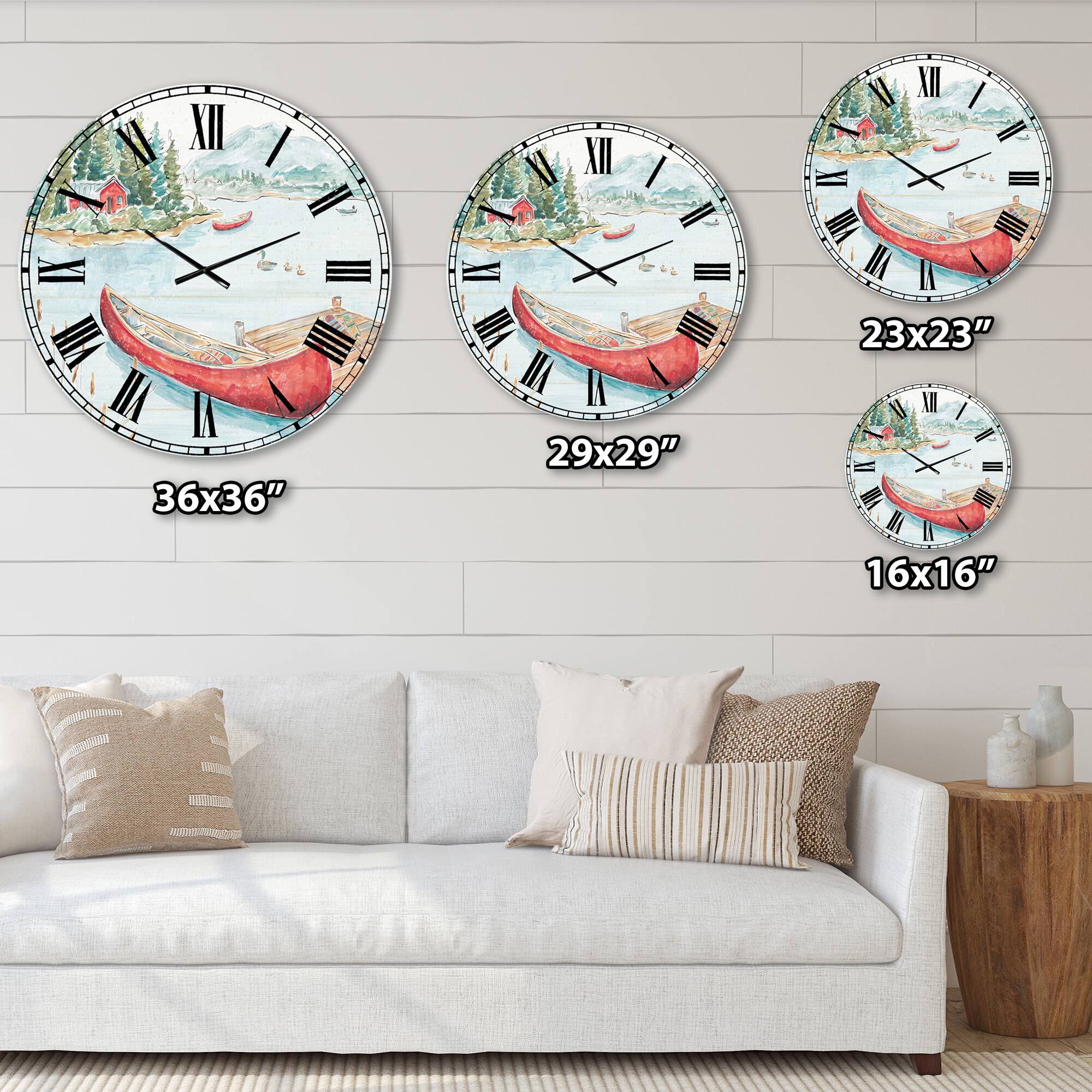 Designart 'Lake House Canoes Ii Lake House Wall Clock