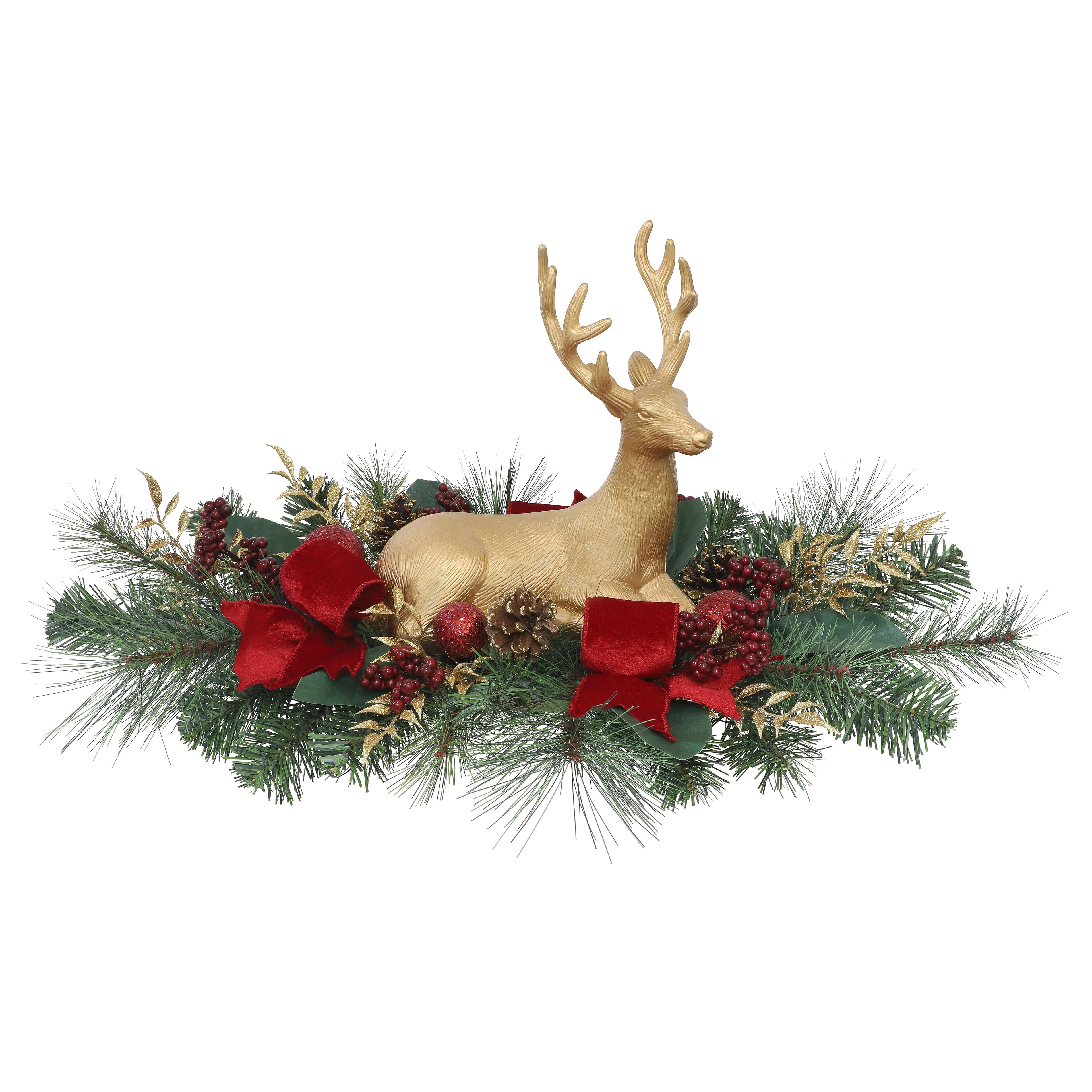 24&#x22; Gold Reindeer with Pine &#x26; Berry Centerpiece Tabletop D&#xE9;cor by Ashland&#xAE;