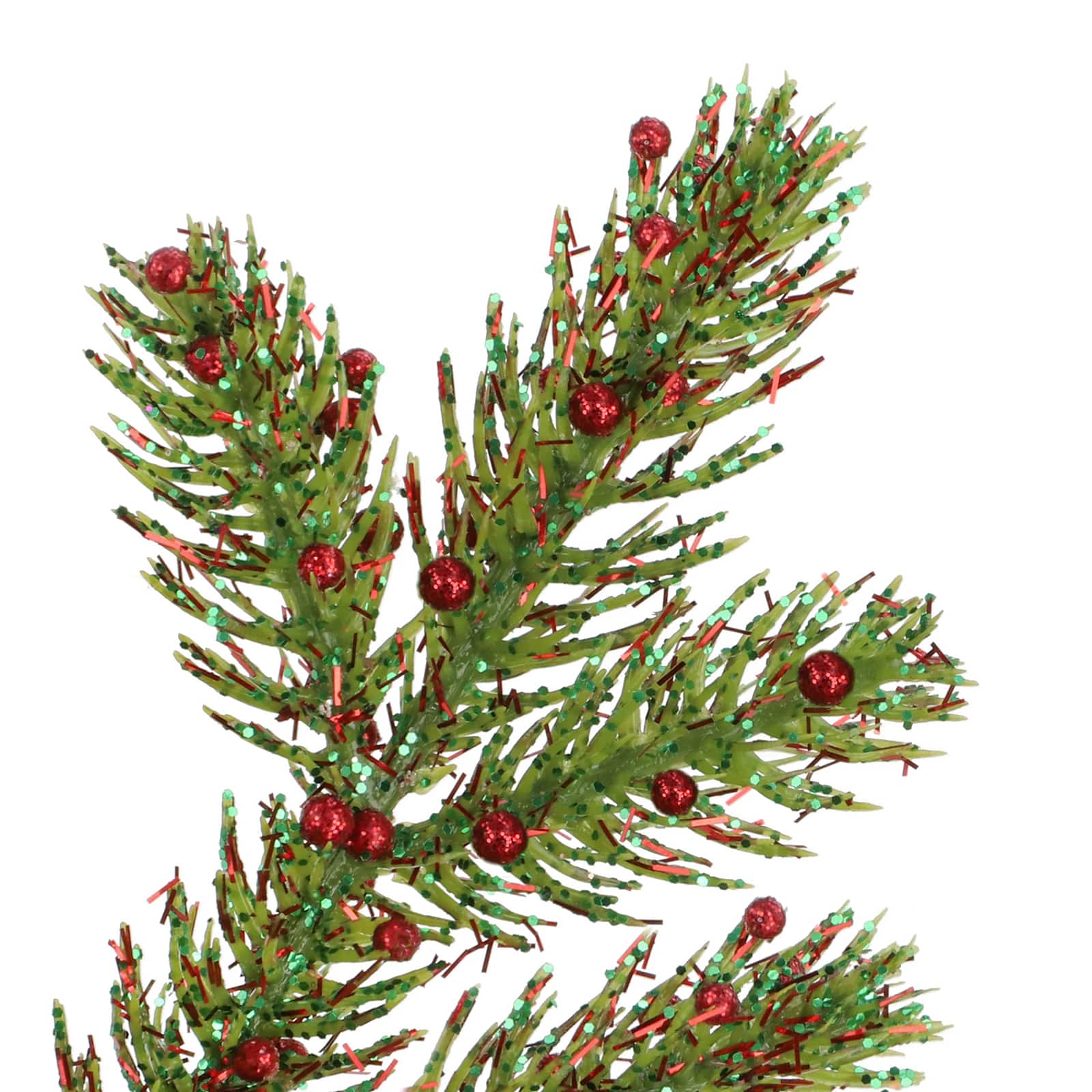 12" Green Glitter Pine & Red Berry Accent Tree in Red Plaid Fabric Base by Ashland®