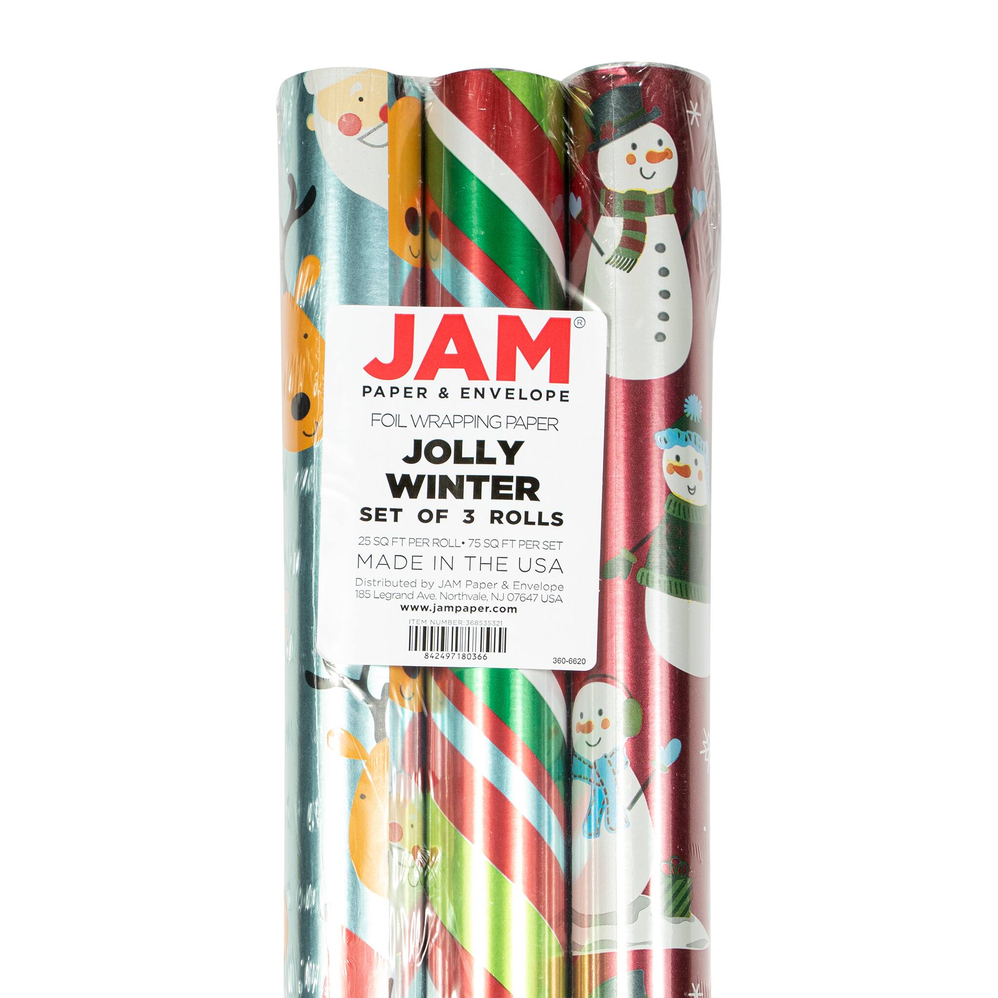 JAM Paper Jolly Winter Christmas Gift Wrap Set, 3ct