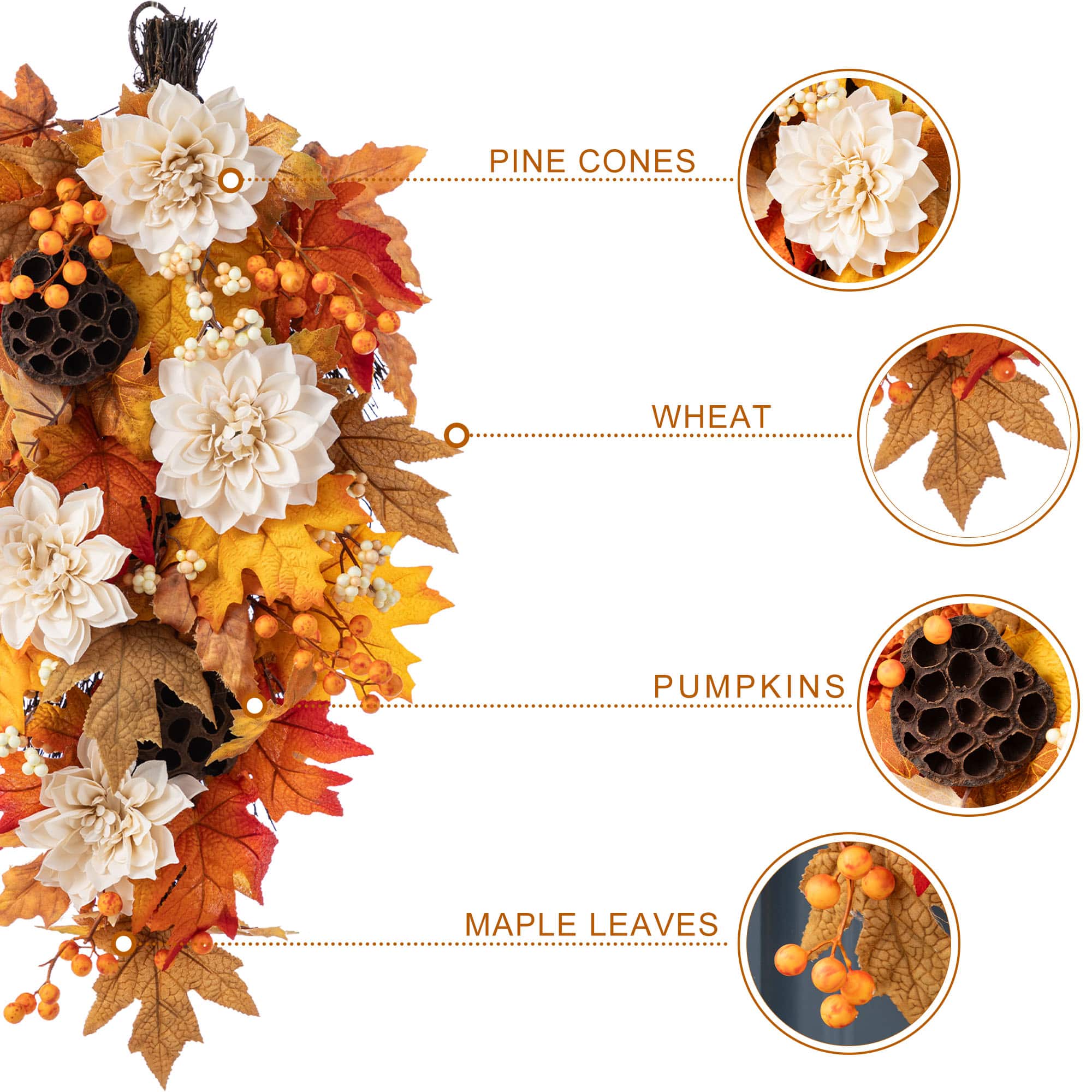 Glitzhome® 28" Fall Dahlia, Lotus Pod and Berry Swag