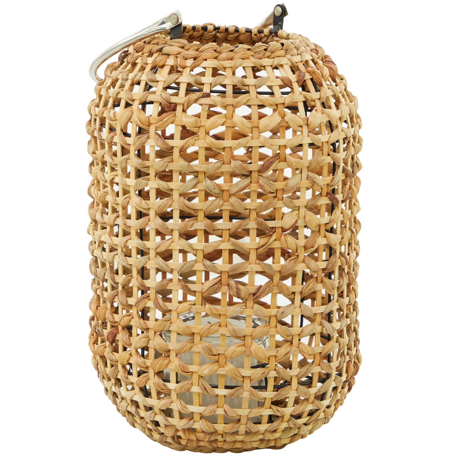 The Novogratz 15" Brown Metal Handmade Candle Lantern with Glass Holder and Handle