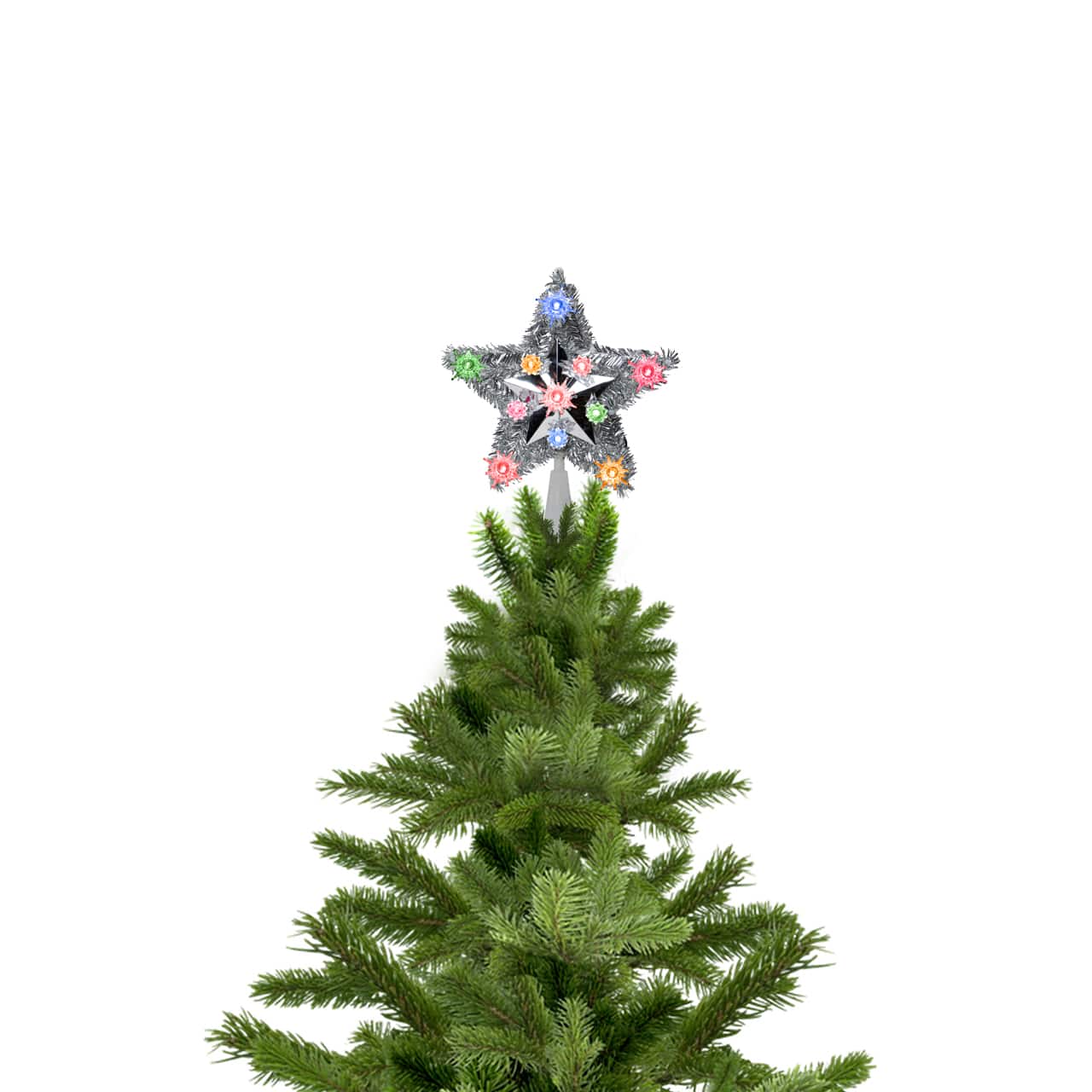 9&#x22; Lighted Silver Star Christmas Tree Topper - Multicolor Lights