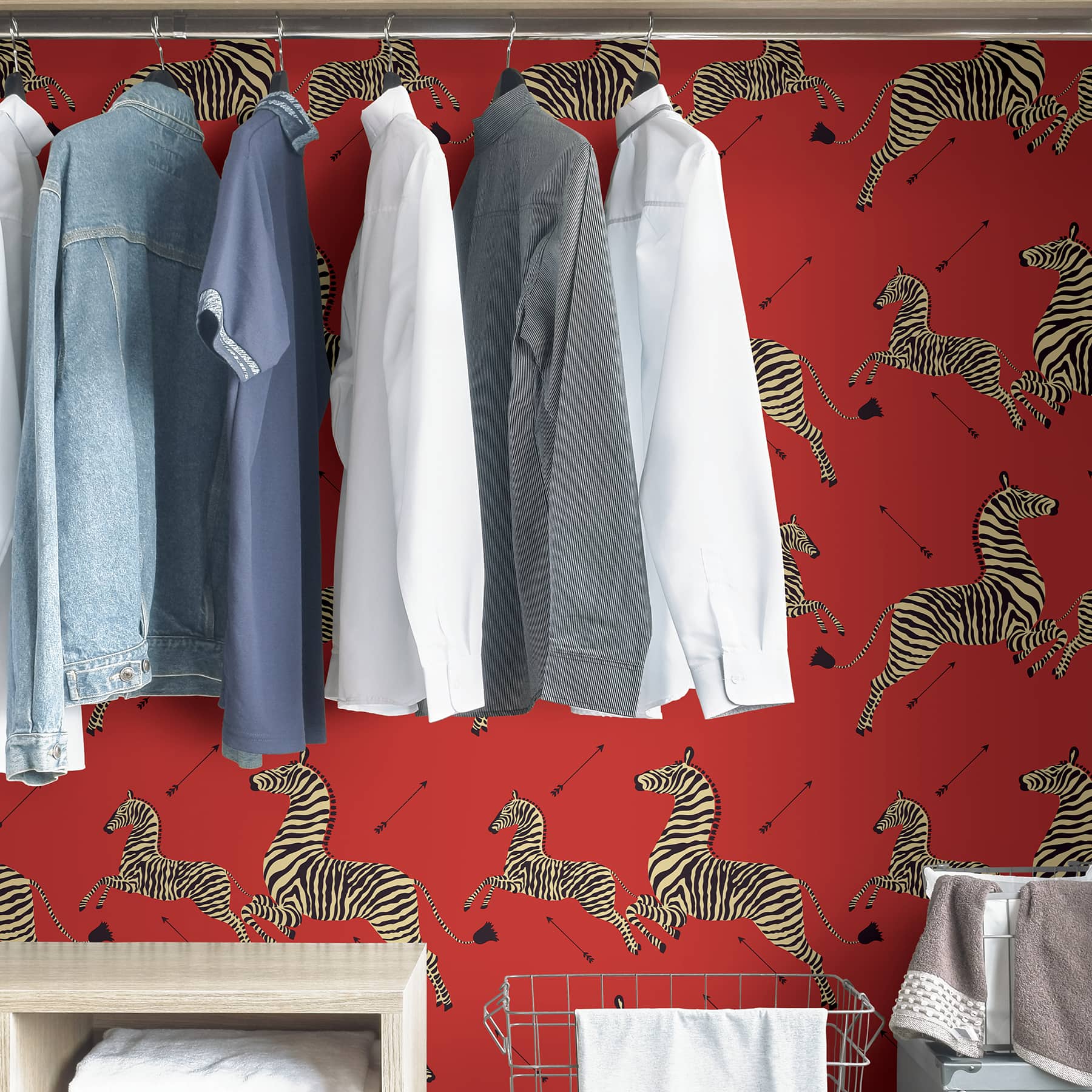 Scalamandre Masai Red Zebra Safari Peel & Stick Wallpaper