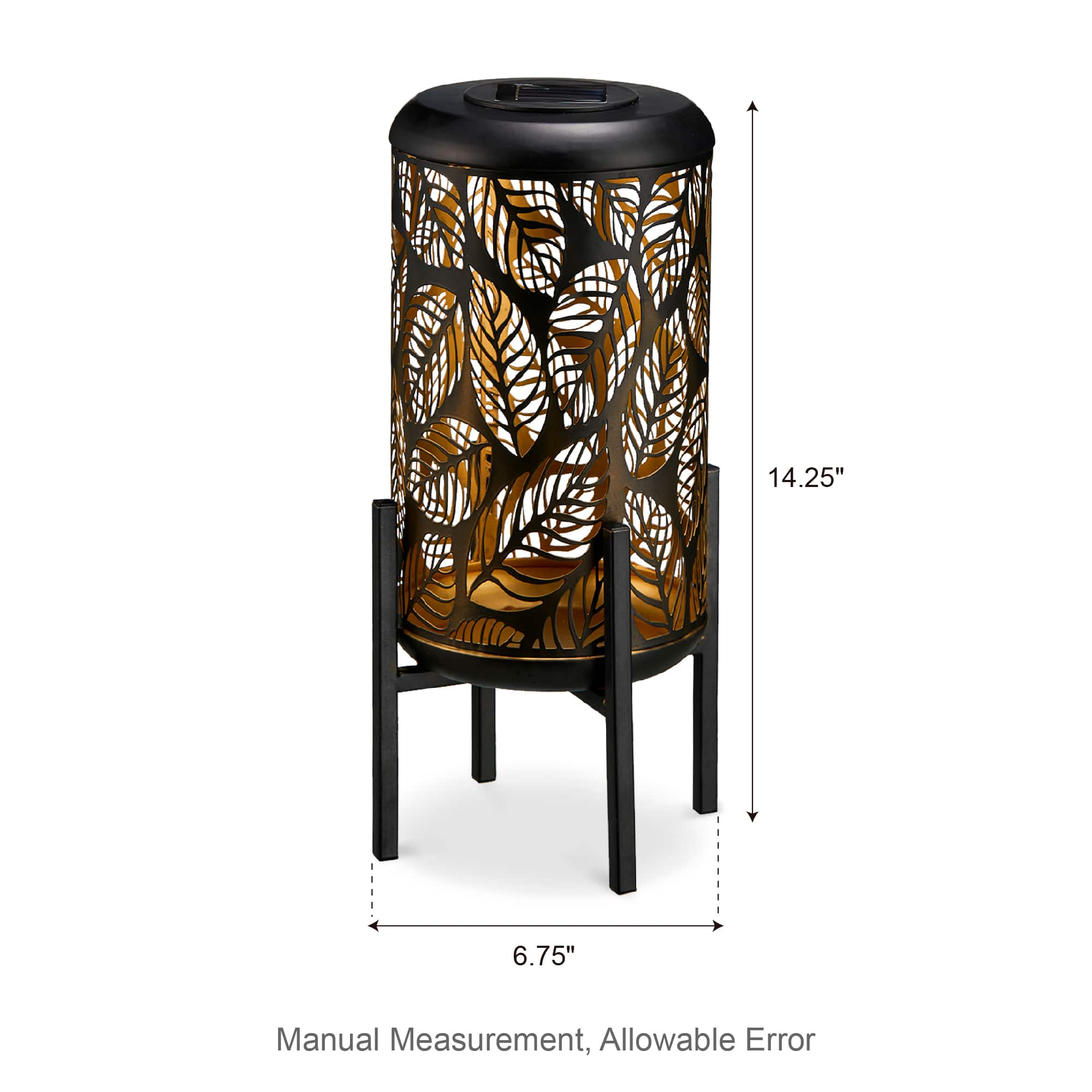 Glitzhome&#xAE; 14.25&#x22; Black Metal Cutout Leaves Pattern Solar Powered LED Outdoor Lantern, 2ct.