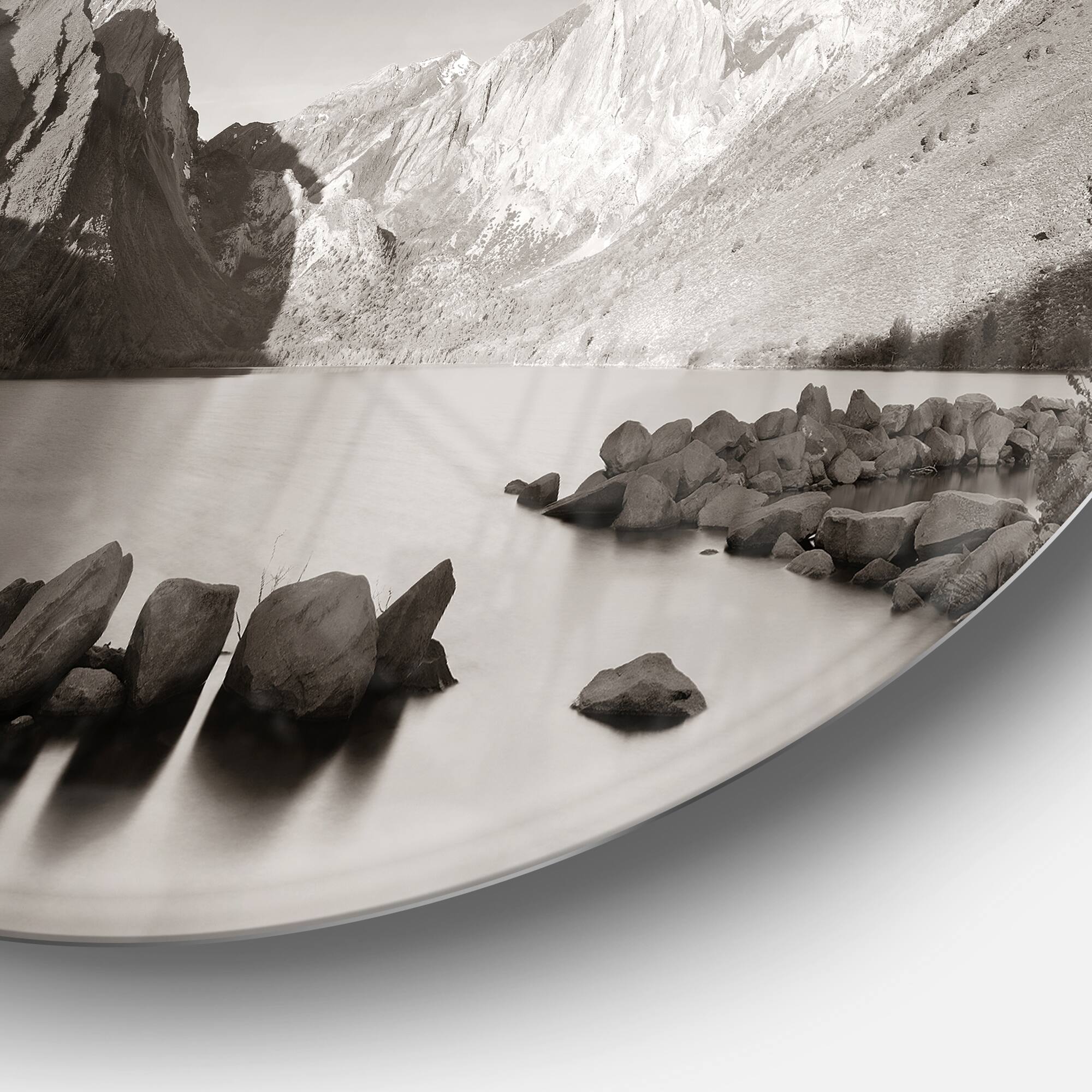 Designart - Snow Mountain Lake Panorama&#x27; Disc Large Landscape Metal Circle Wall Art