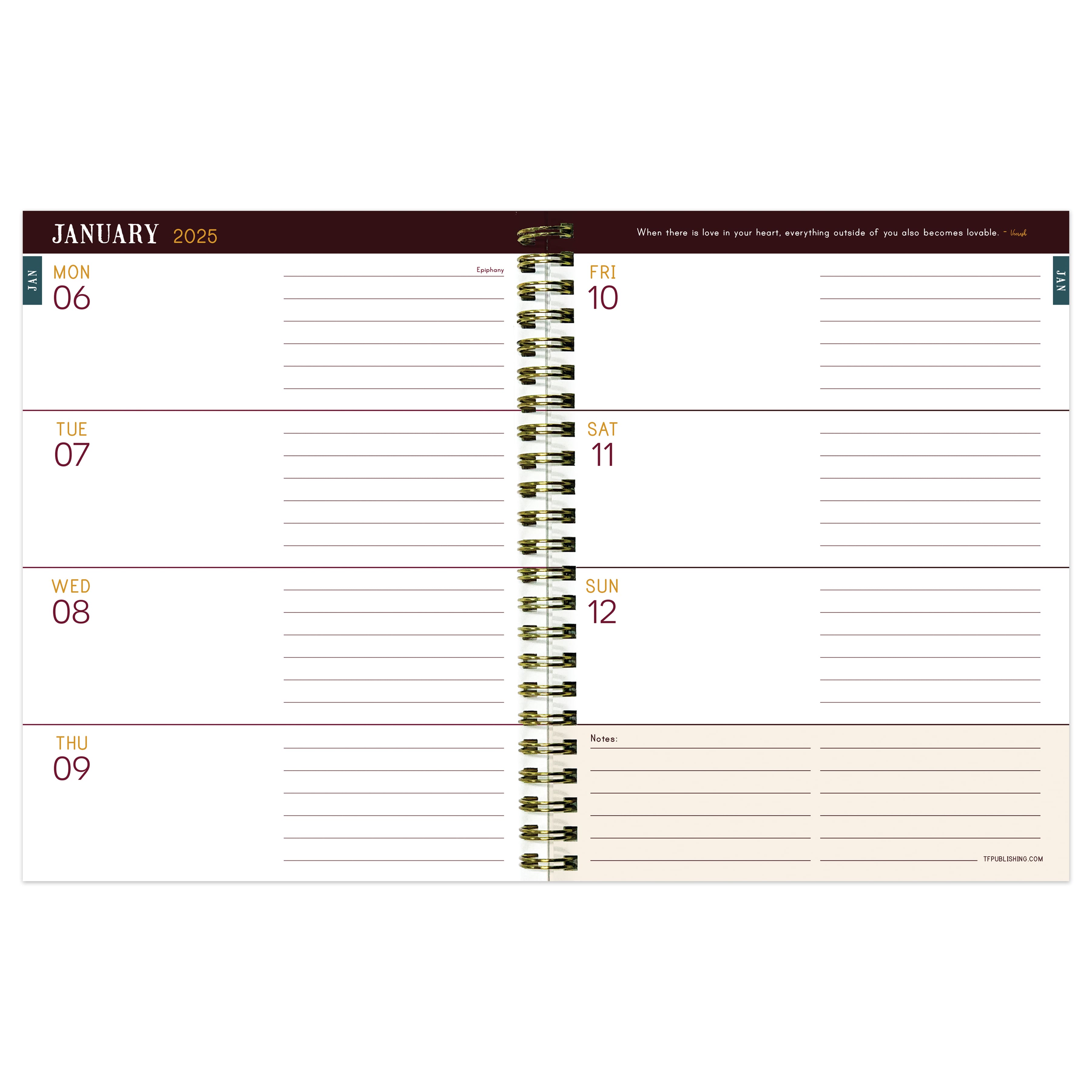 TF Publishing 2025 Medium Victorian Blooms Weekly Monthly Spiral Planner