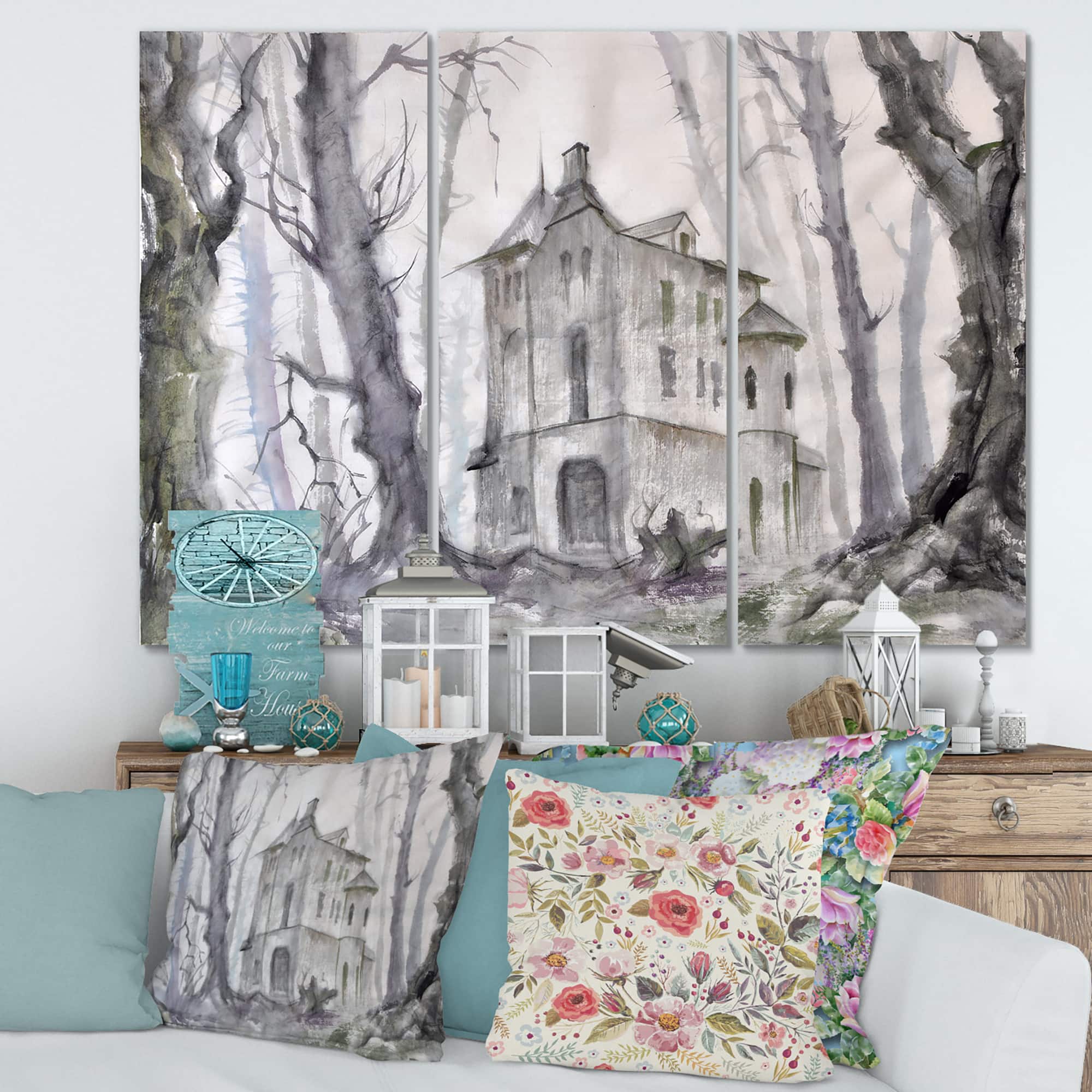 Designart - Haunted Castle In The Woods - Traditional Canvas Wall Art Print