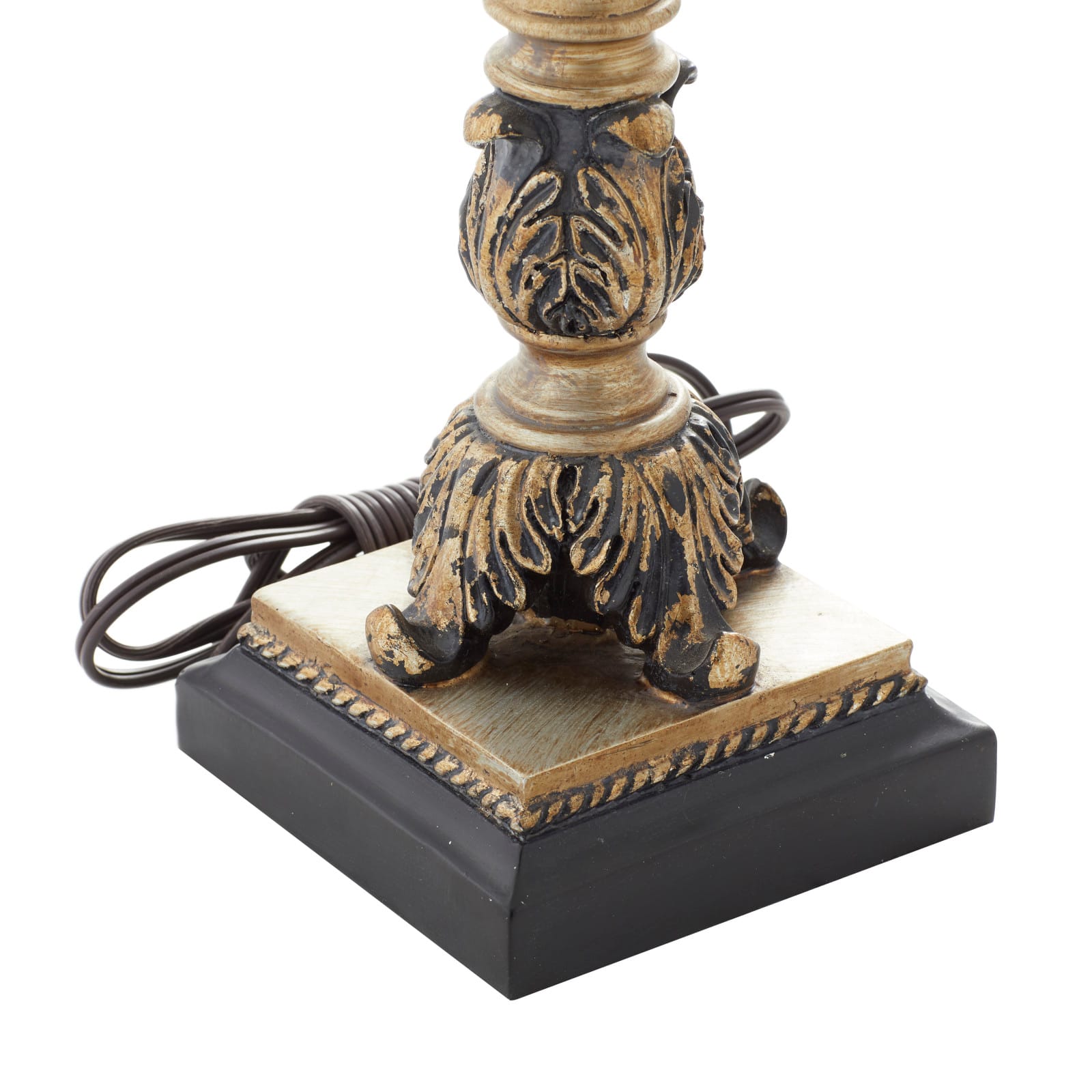 Set of 2 Tuscan Hexagonal Gold Metal and Polystone Floral Buffet Lamp, 32.50" x 11" x 11"