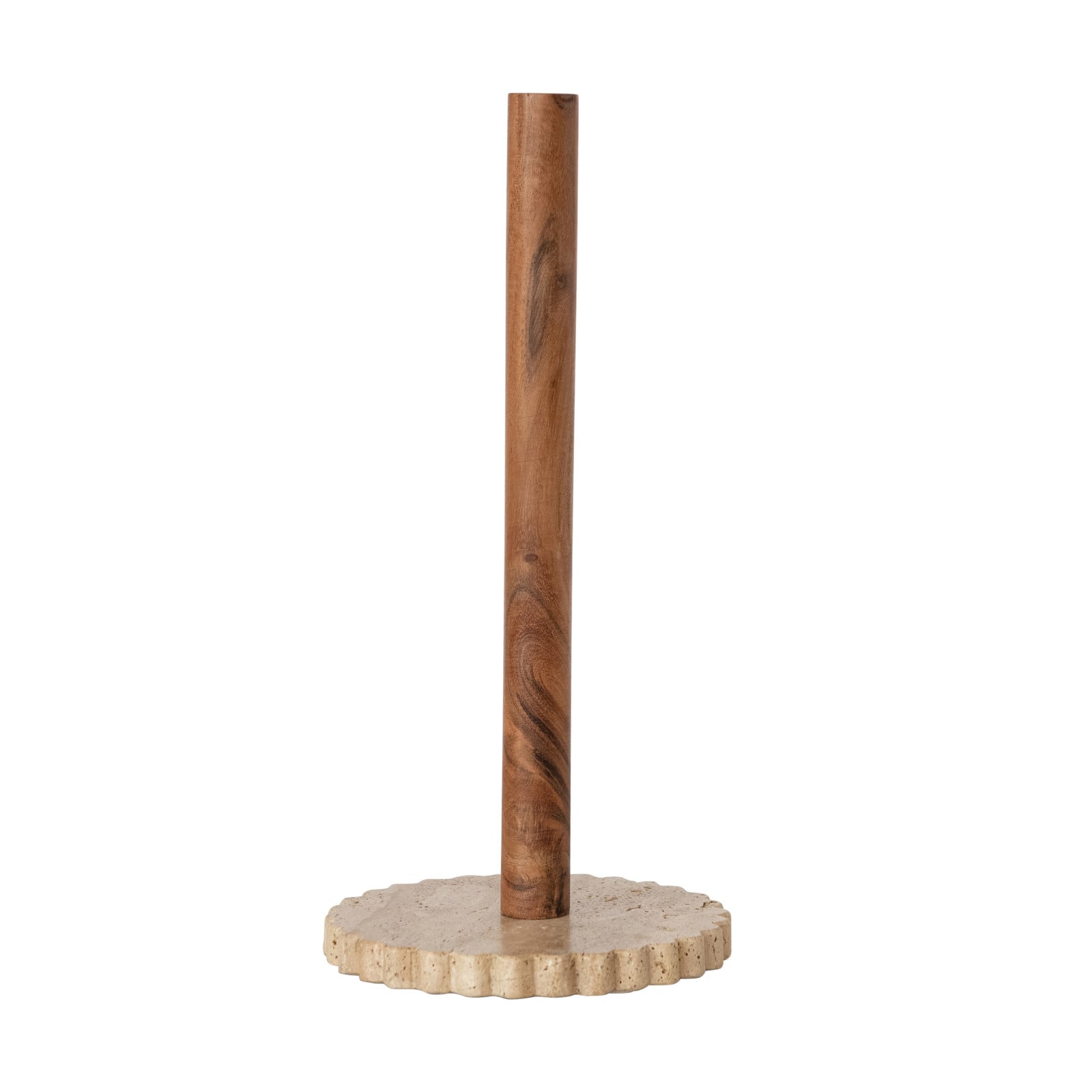 Hello Honey Acacia Wood Paper Towel Holder with Scalloped Travertine Base, Natural and Cream Color