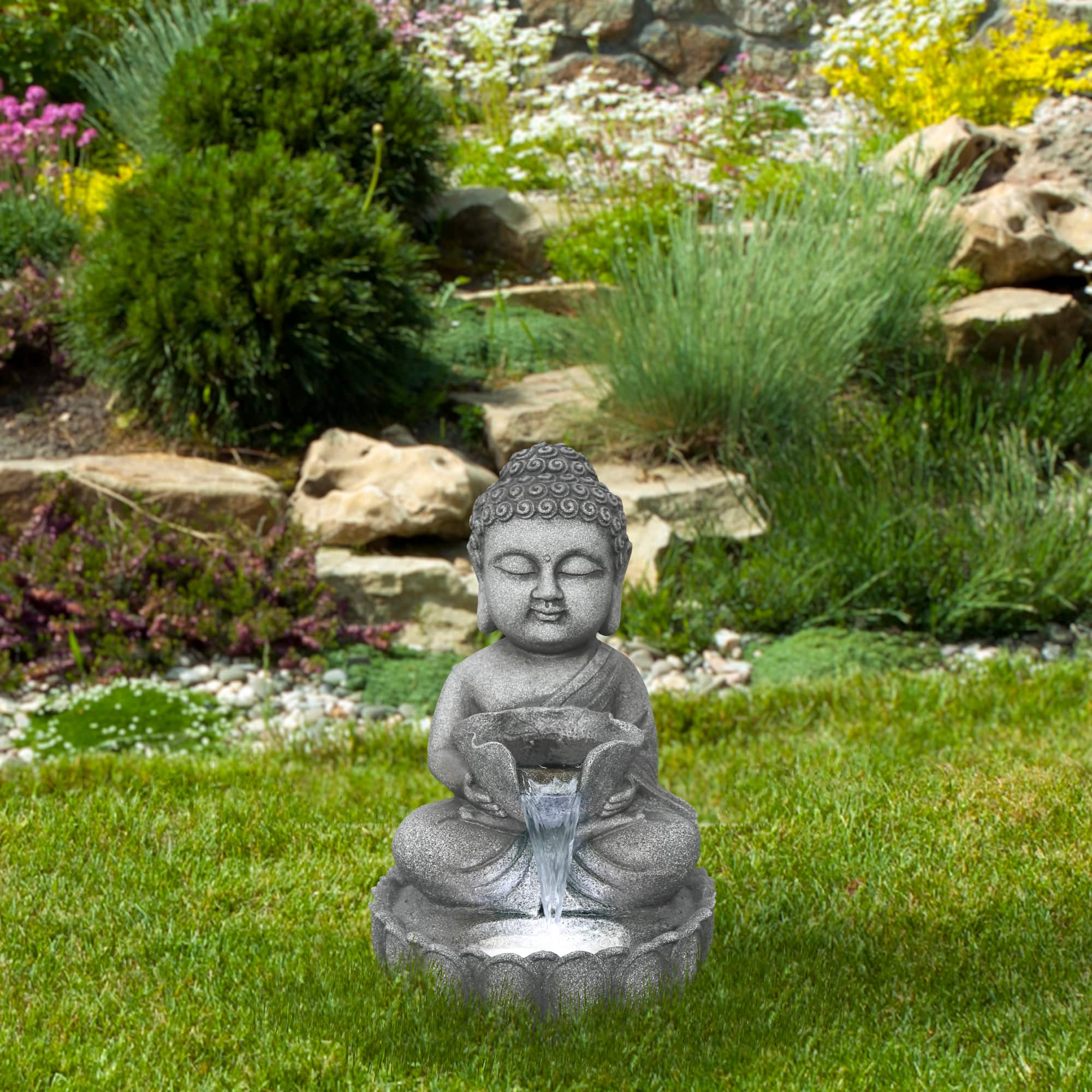 22" Buddha in Sukhasana Pose Outdoor Garden Water Fountain