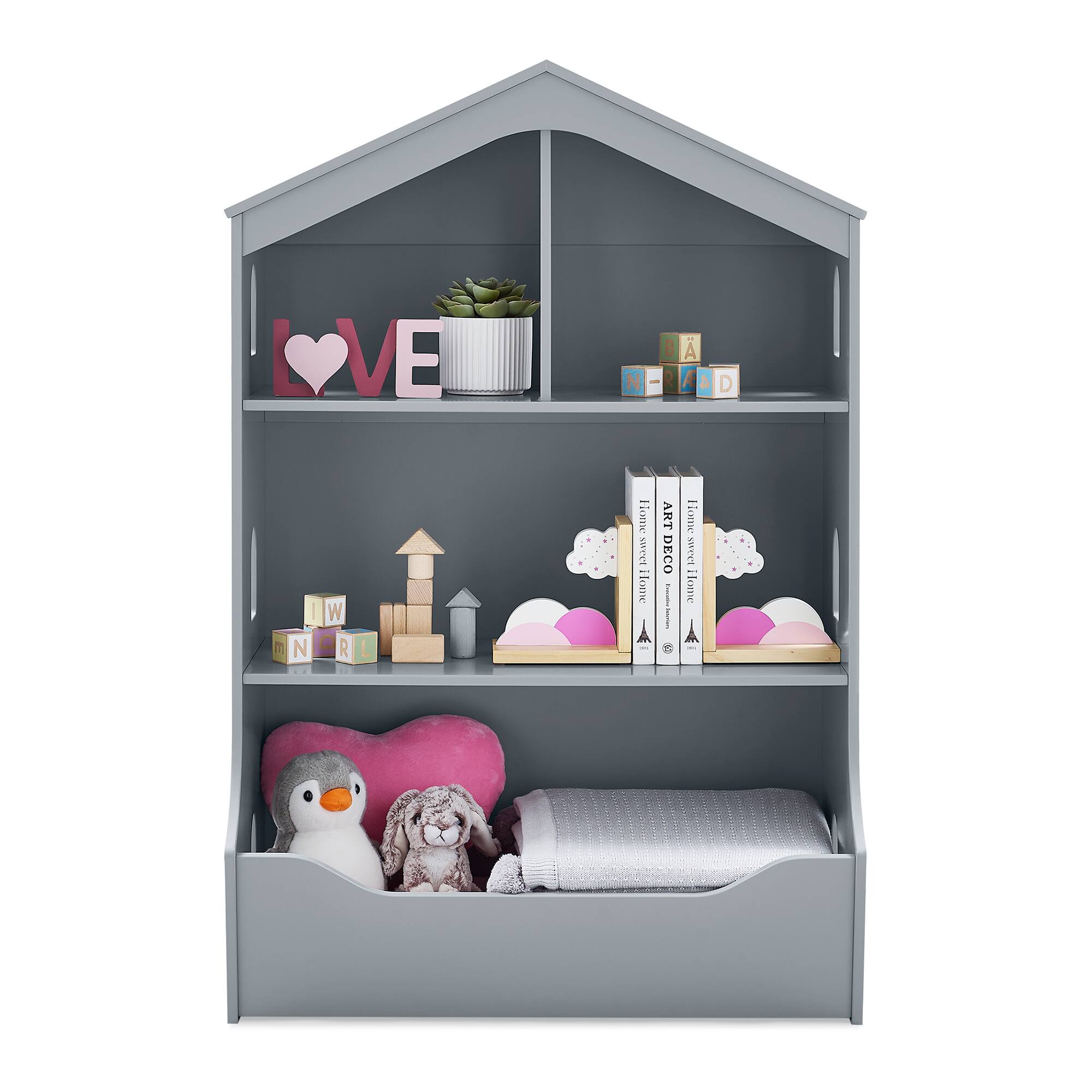 Delta Children Gray Playhouse Bookcase with Toy Storage