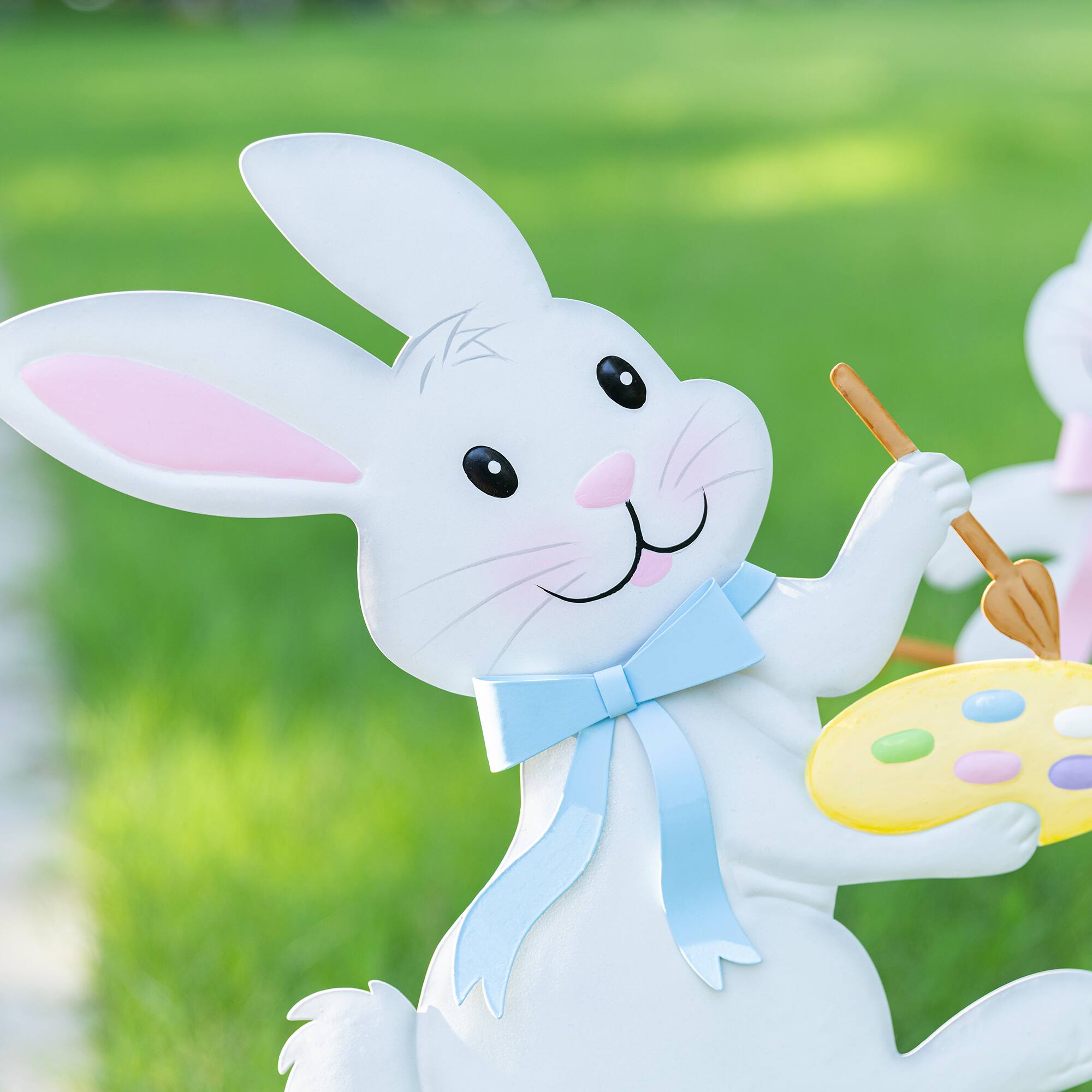 Glitzhome® Set of 2 Easter Metal Bunny Painter Yard Stake