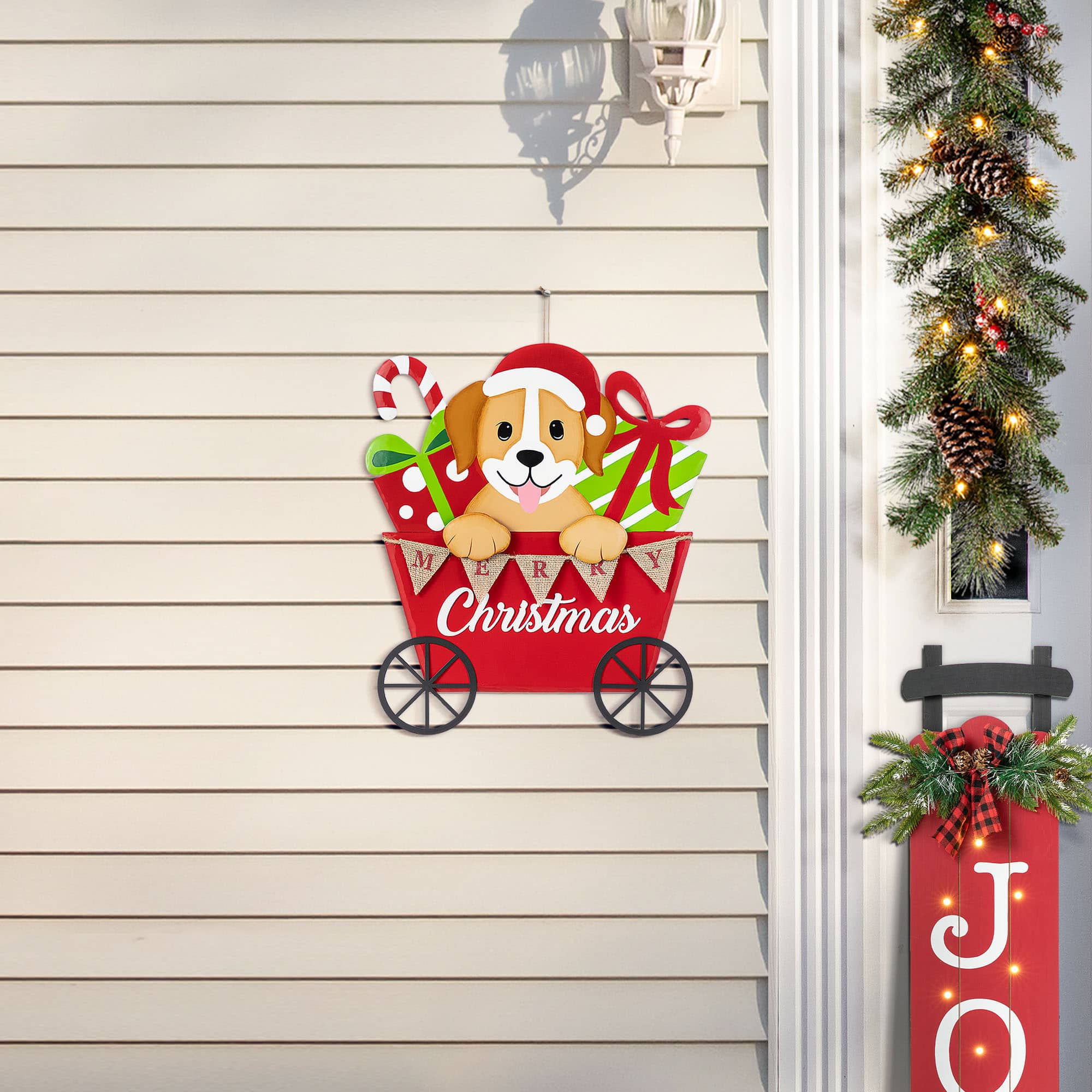 Glitzhome&#xAE; 24&#x22; Metal Christmas Dog and Gift Cart Yard Stake