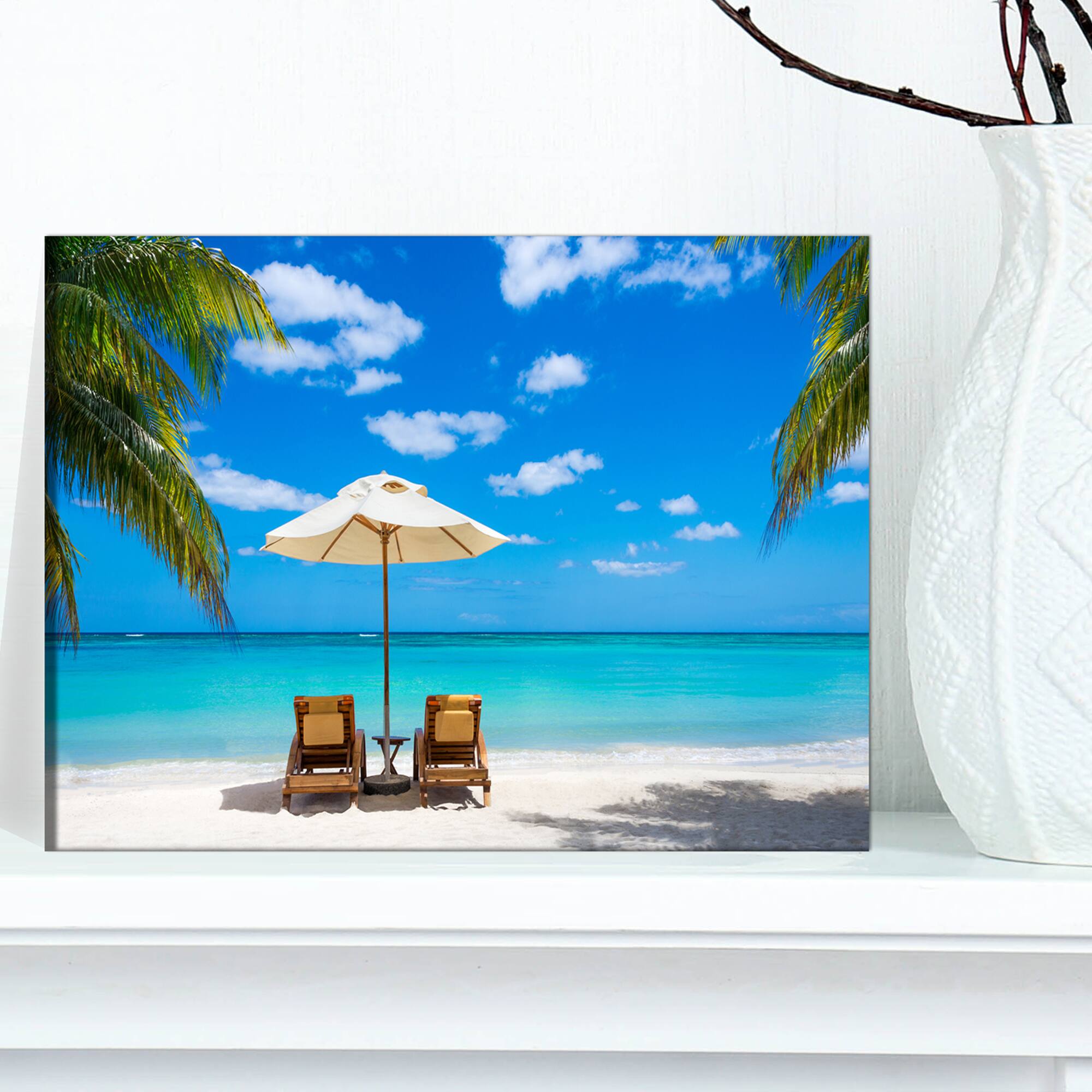 Designart - Turquoise Beach with Chairs - Seashore Photo Canvas Print